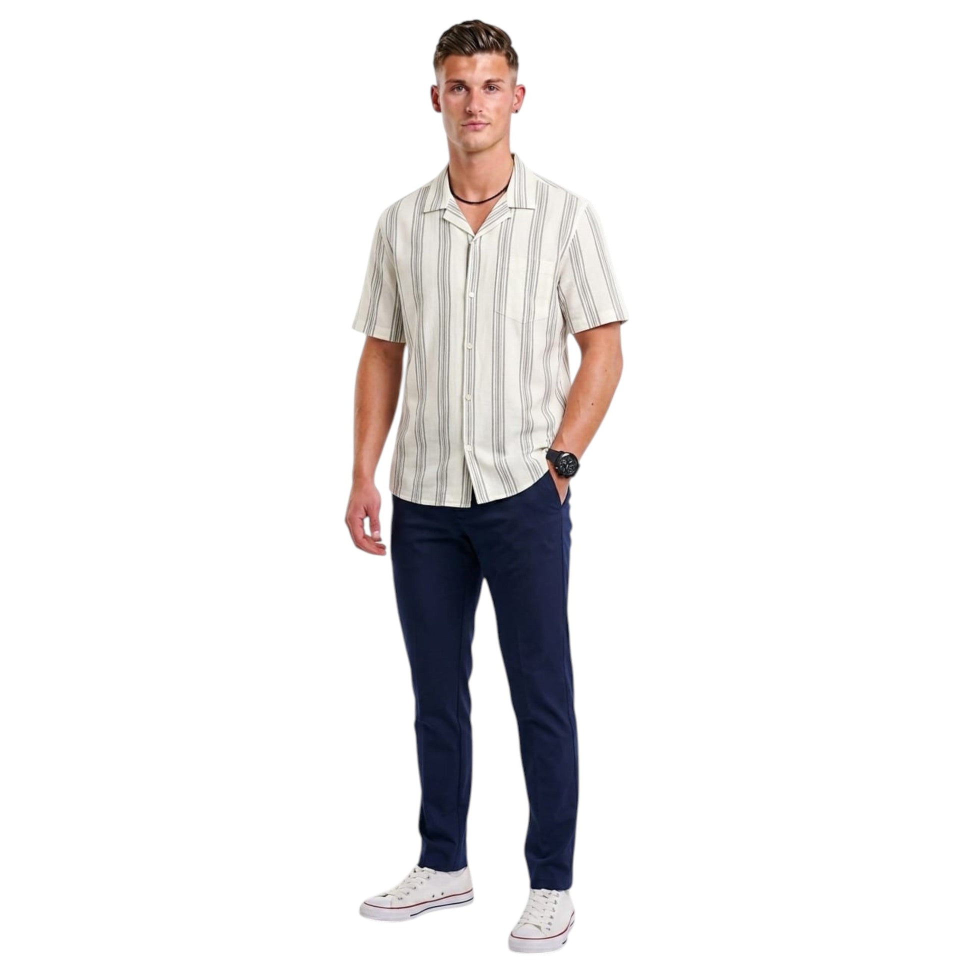 Men's Stripped Dress Shirt,Off White