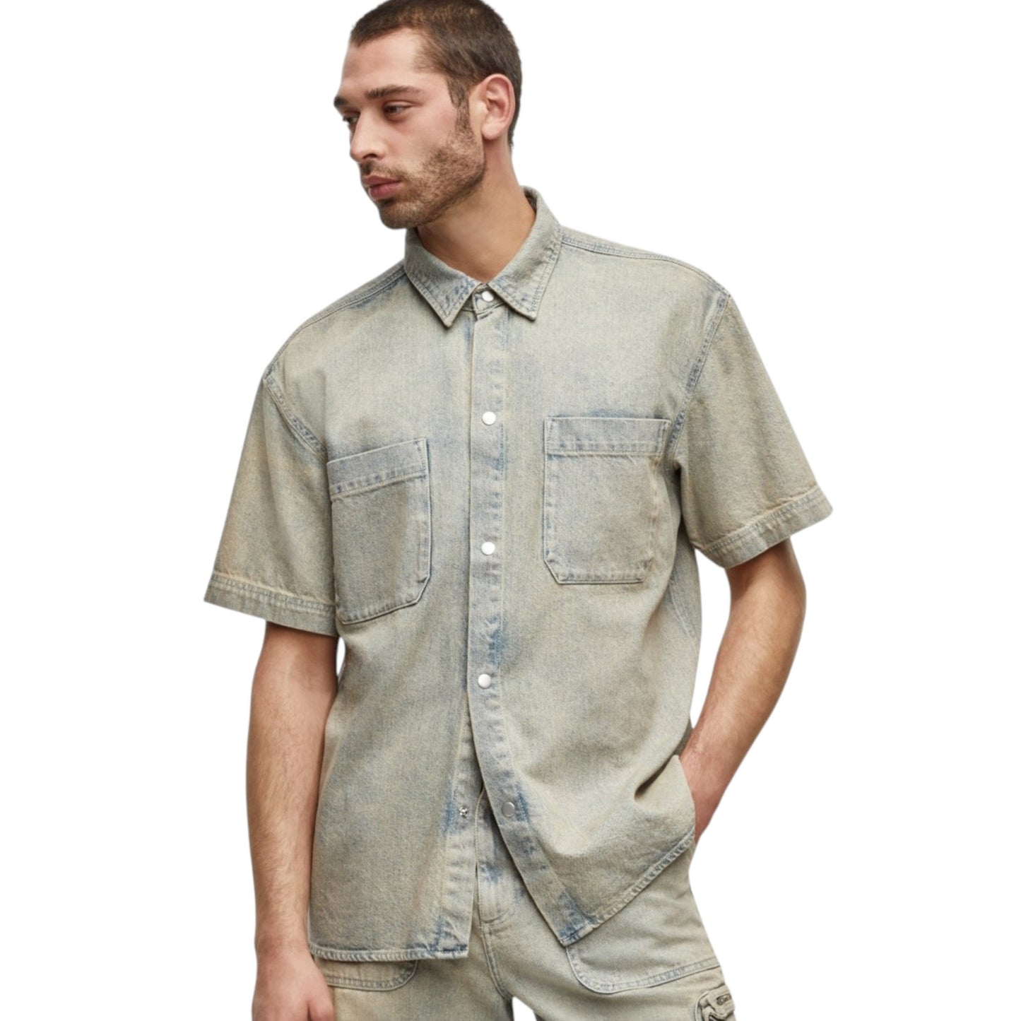 Men's Plain Jeans Dress Shirt,Washed Blue