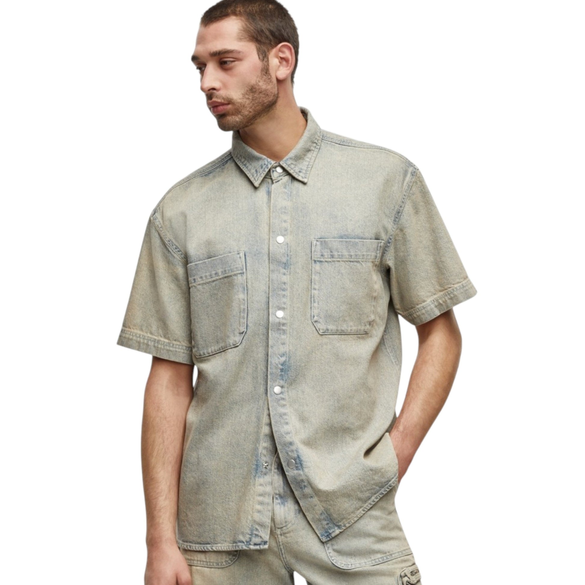 Men's Plain Jeans Dress Shirt,Washed Blue
