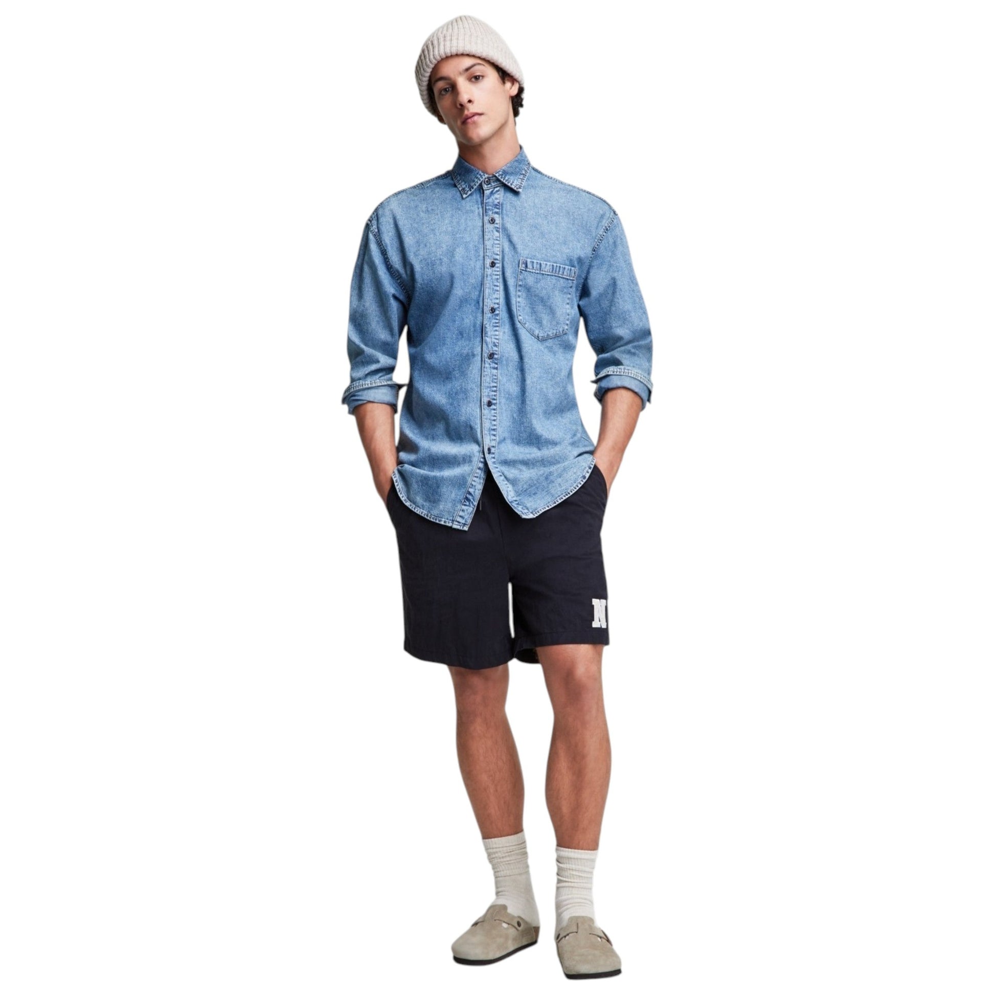 Men's Plain Jeans Dress Shirt,Blue