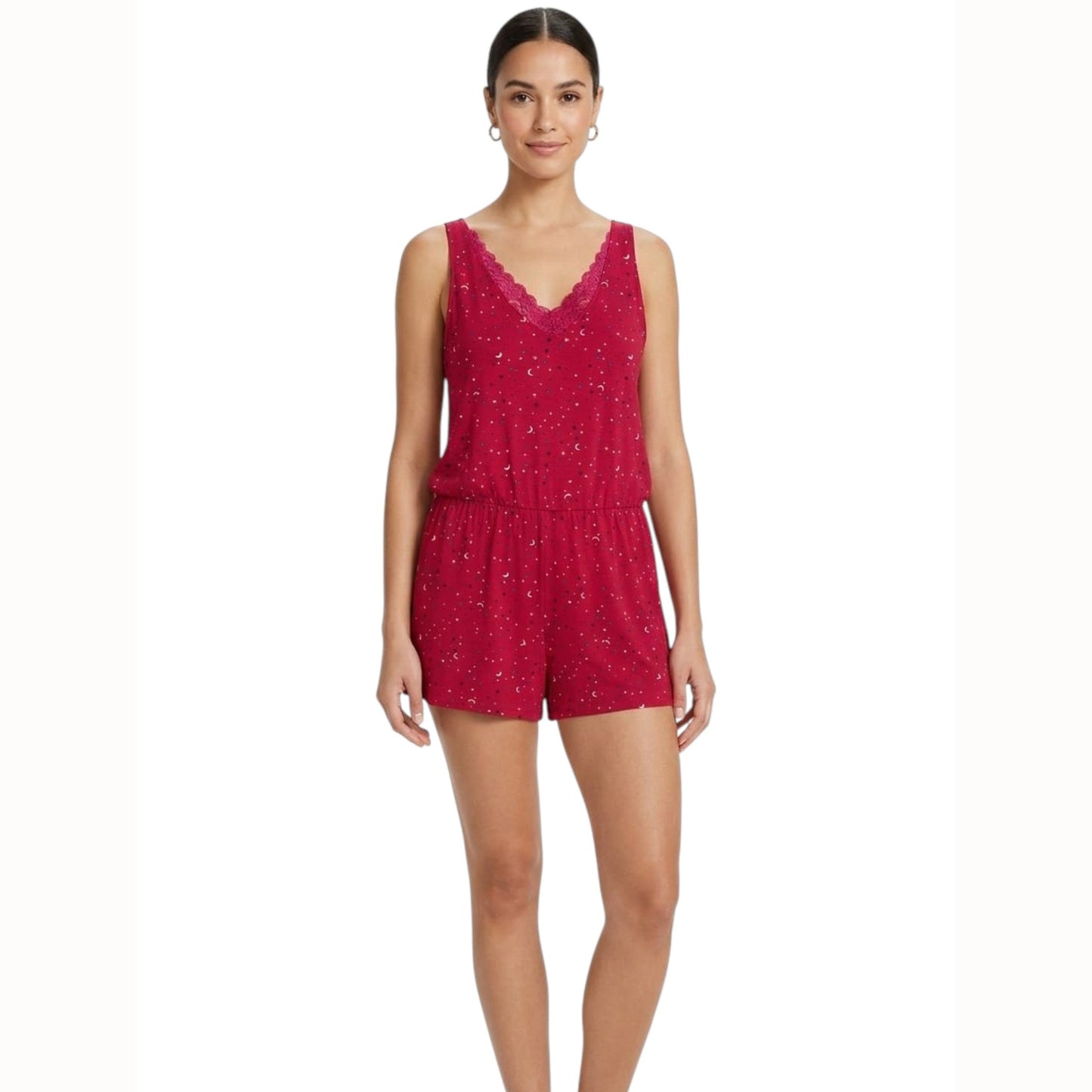 Women's Printed Sleepwear Jumpsuit,Red