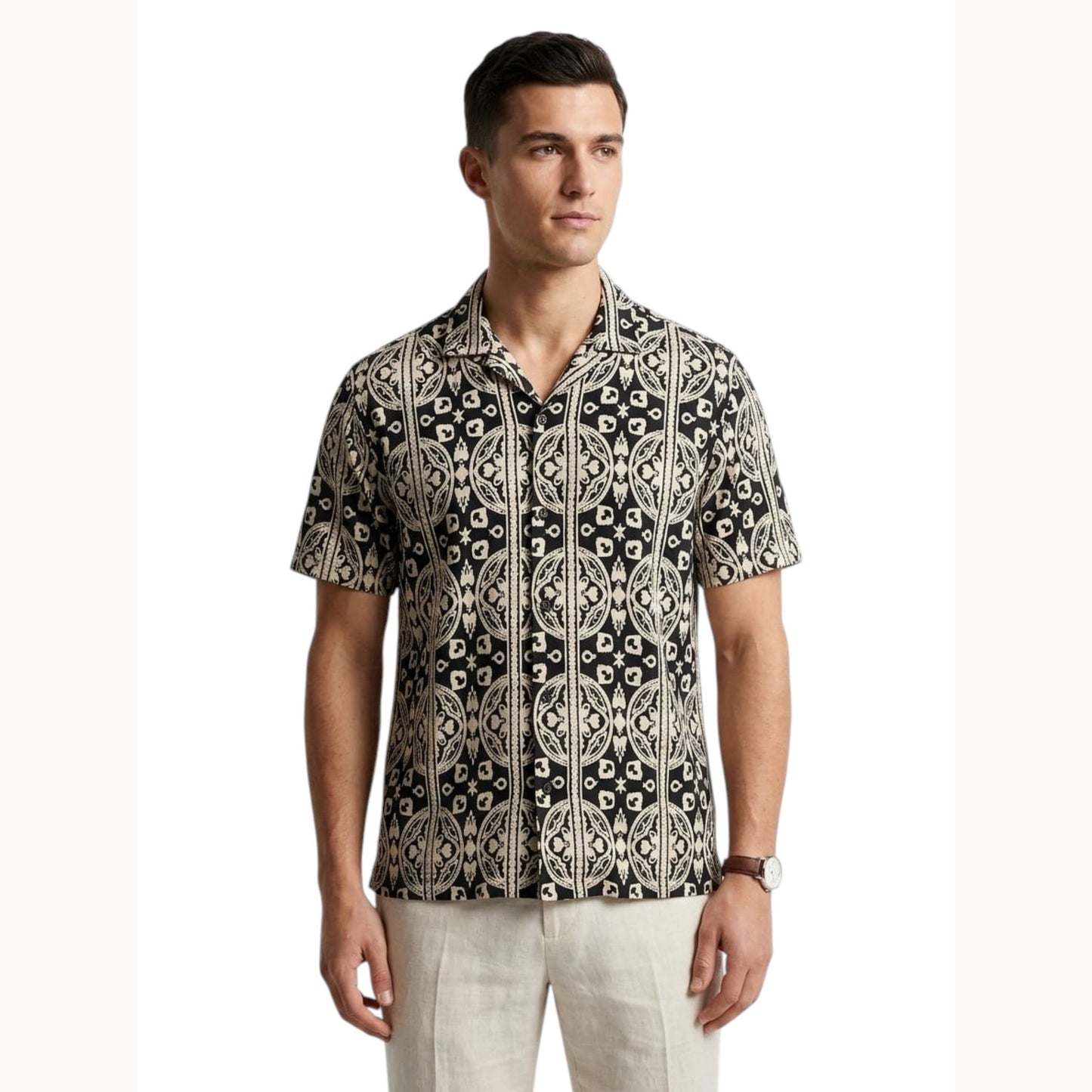 Men's Embroidered Dress Shirt,Black