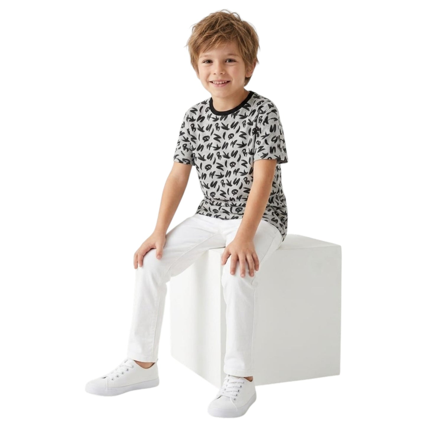 Kids Boy's Printe Top,Light Grey