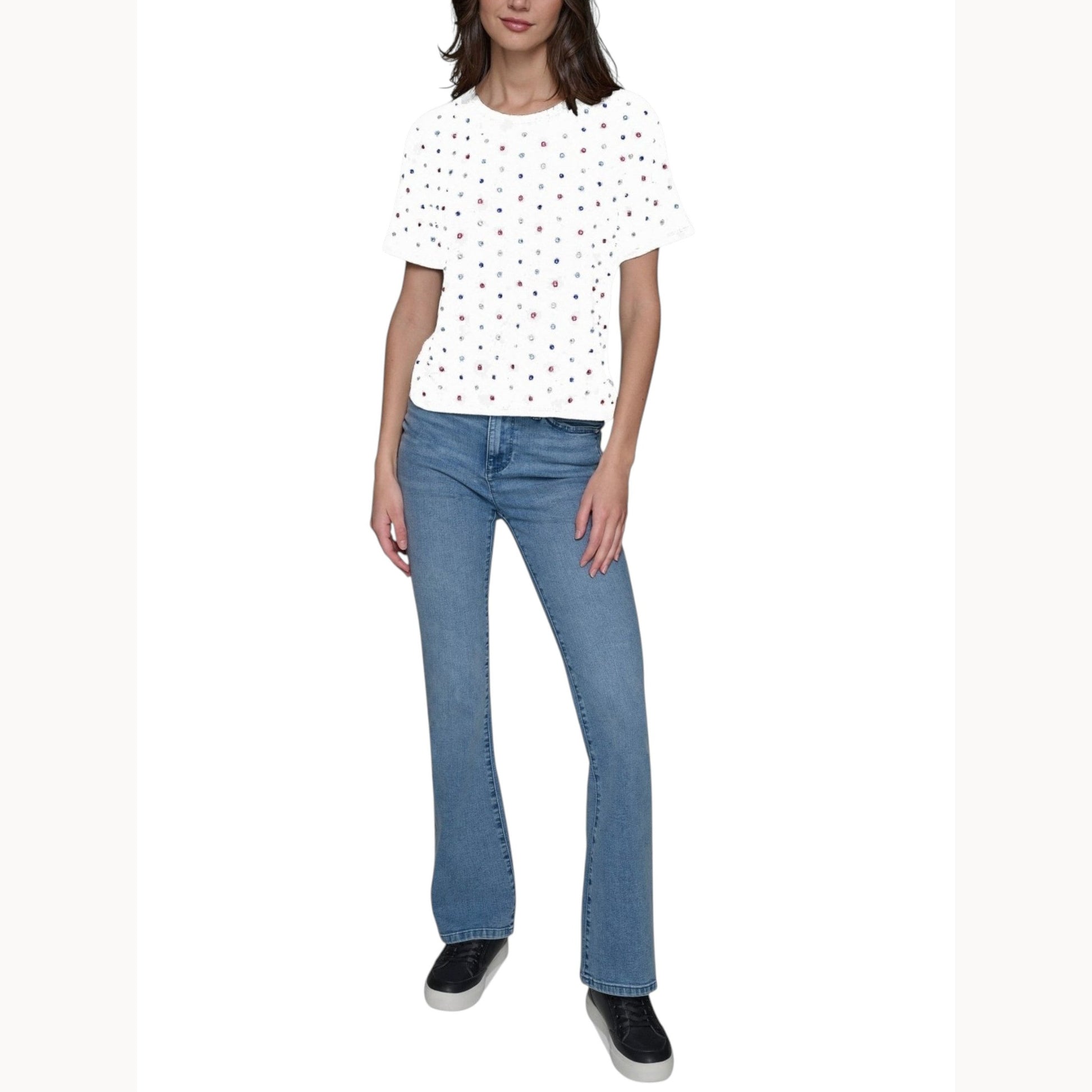 Women's Colorfull Rhinestones Top,White