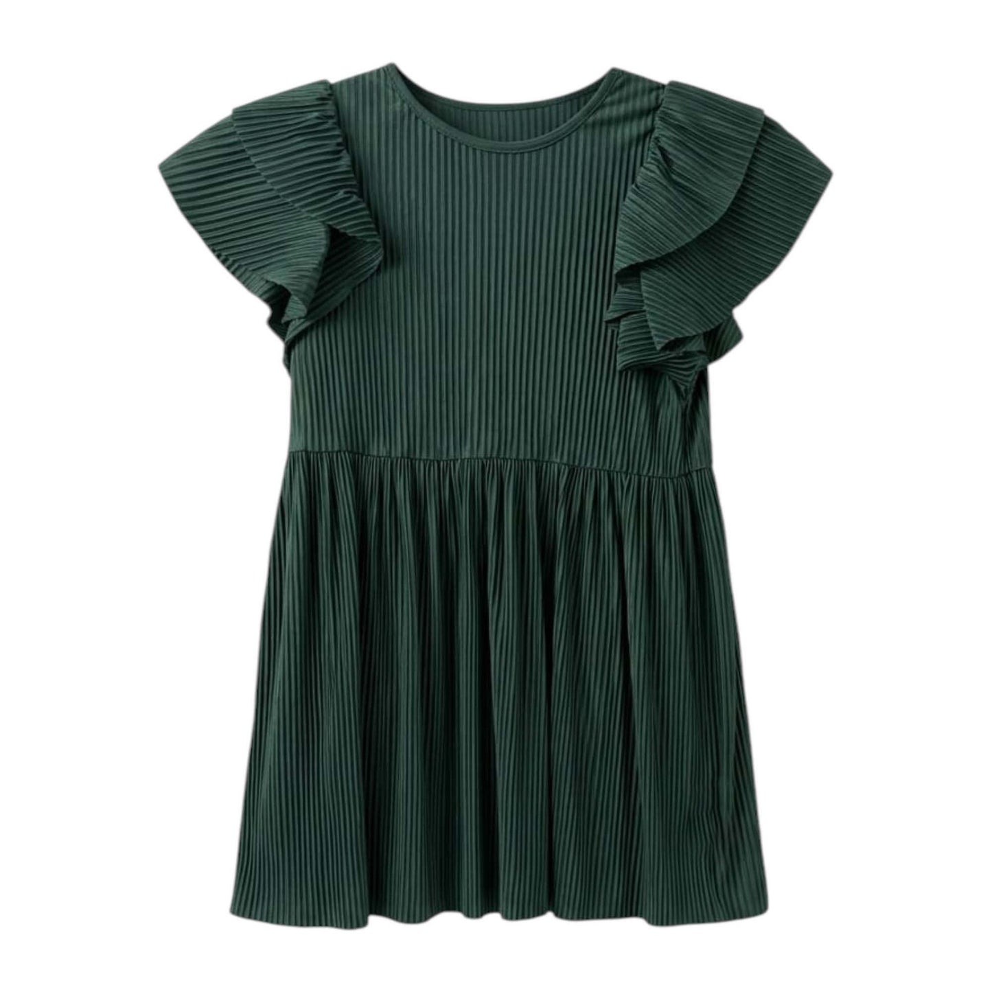 Kids Girl's Ribbed Dress,Dark Green