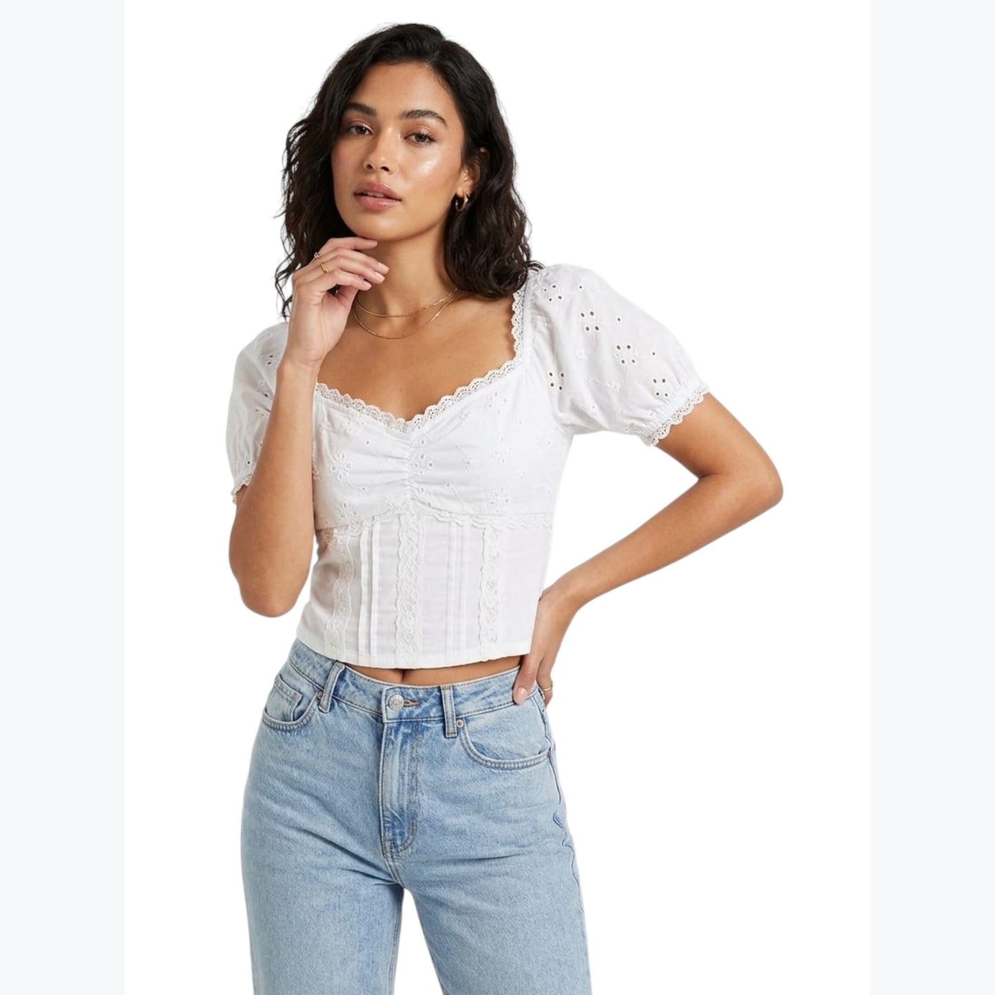 Women's Textuerd Top,White