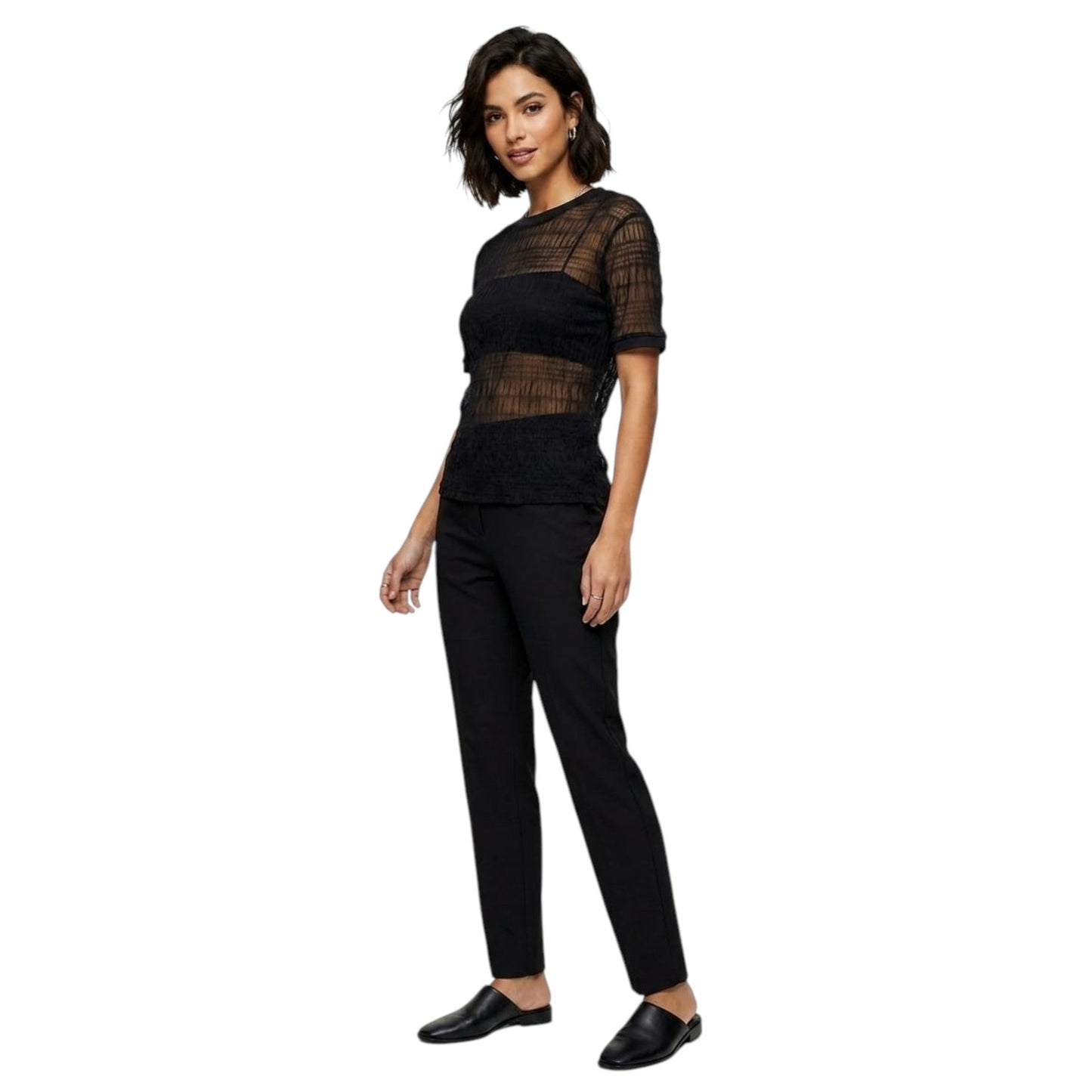 Women's Textured Sheer Top,Black