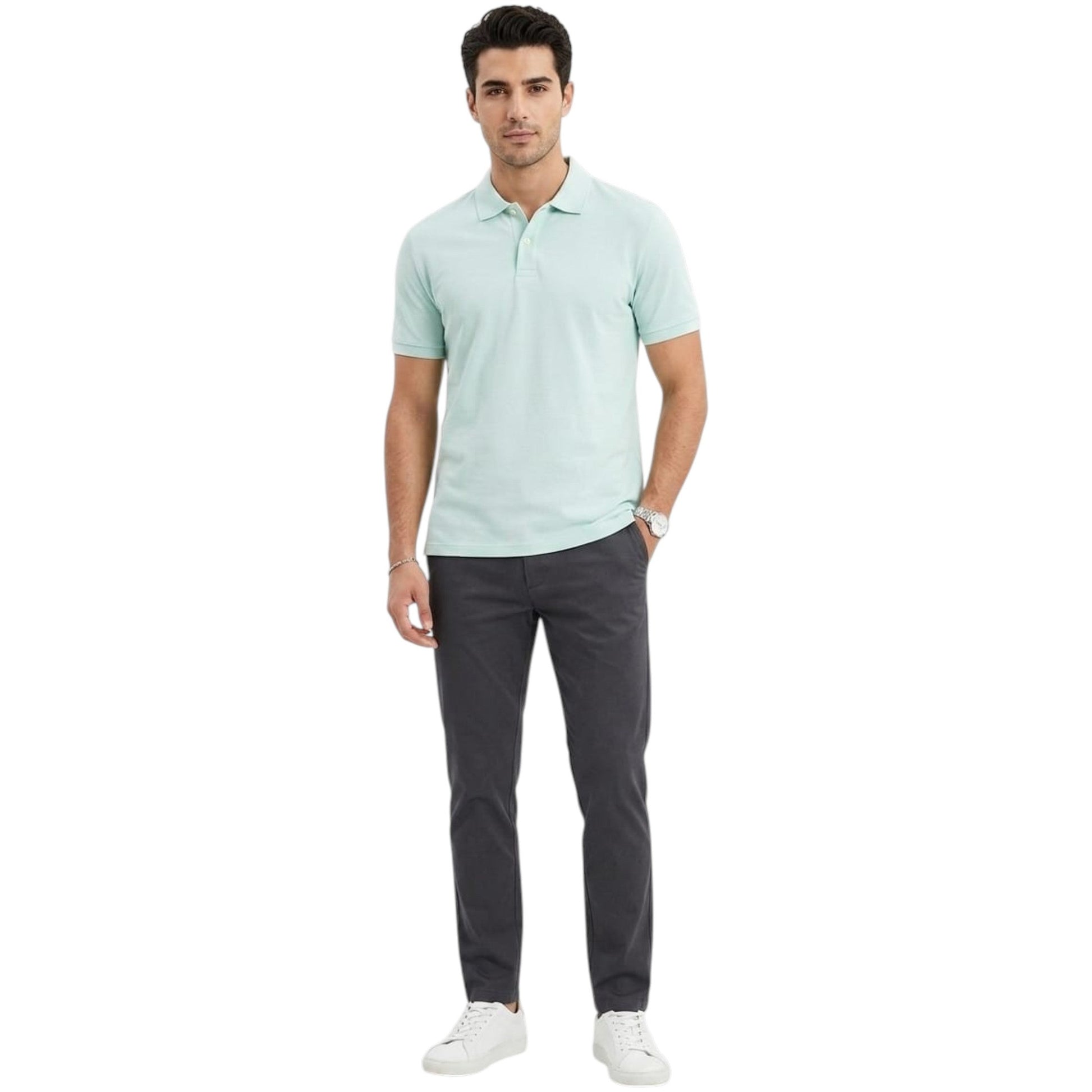 Men's Textured Polo T-Shirt,Mint Blue