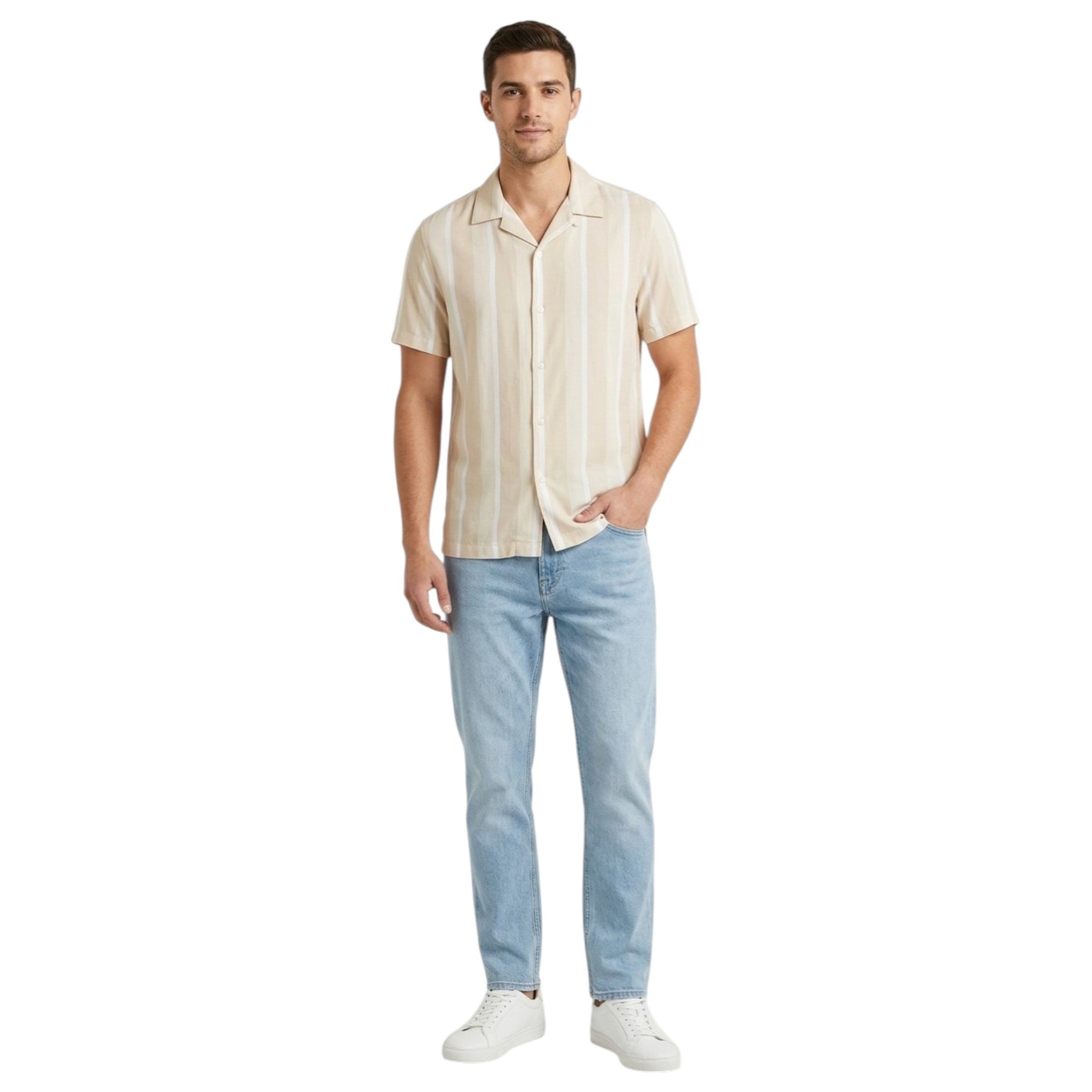Men's Stripped Dress-Shirt,Beige