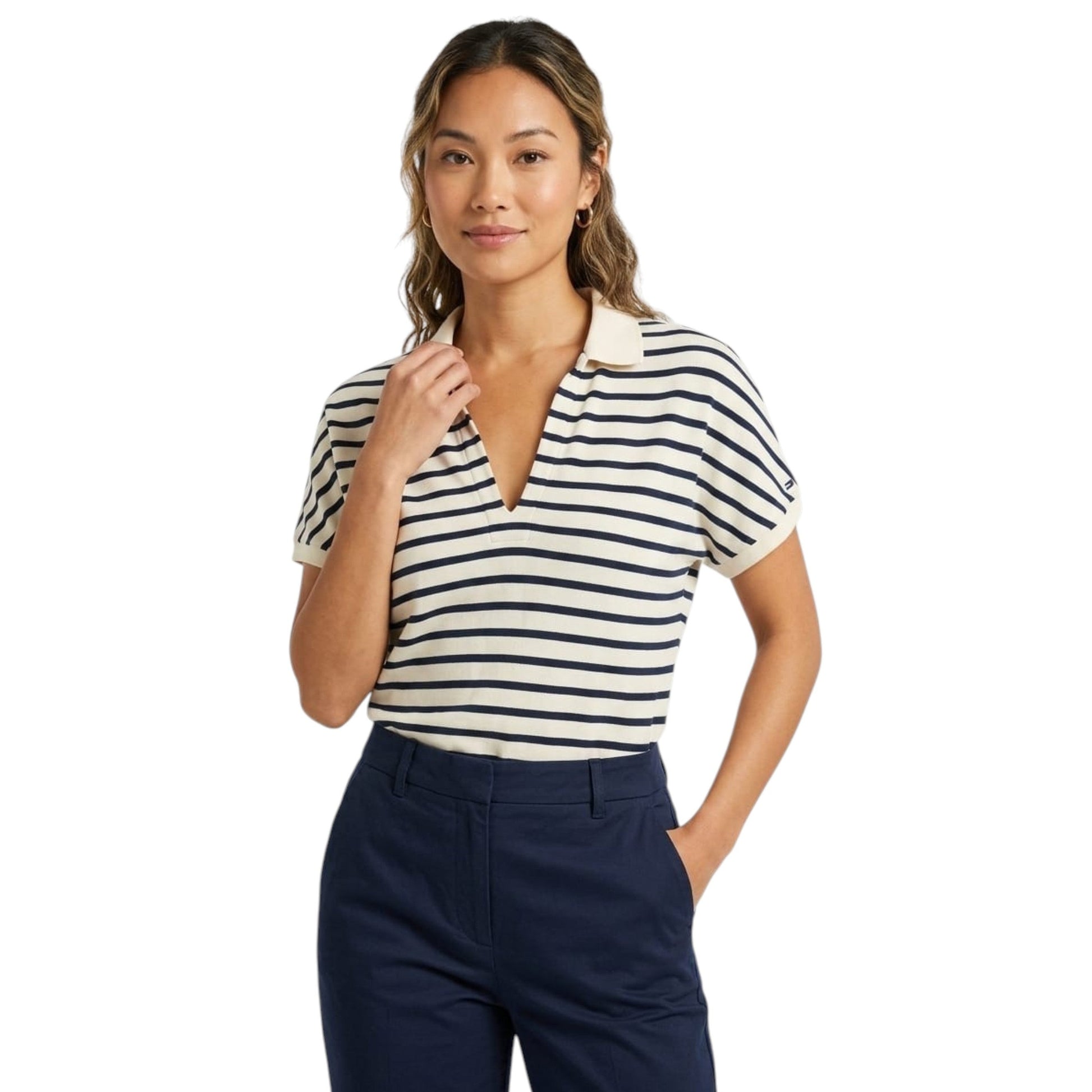 Women's Stripped Top,Beige/Navy