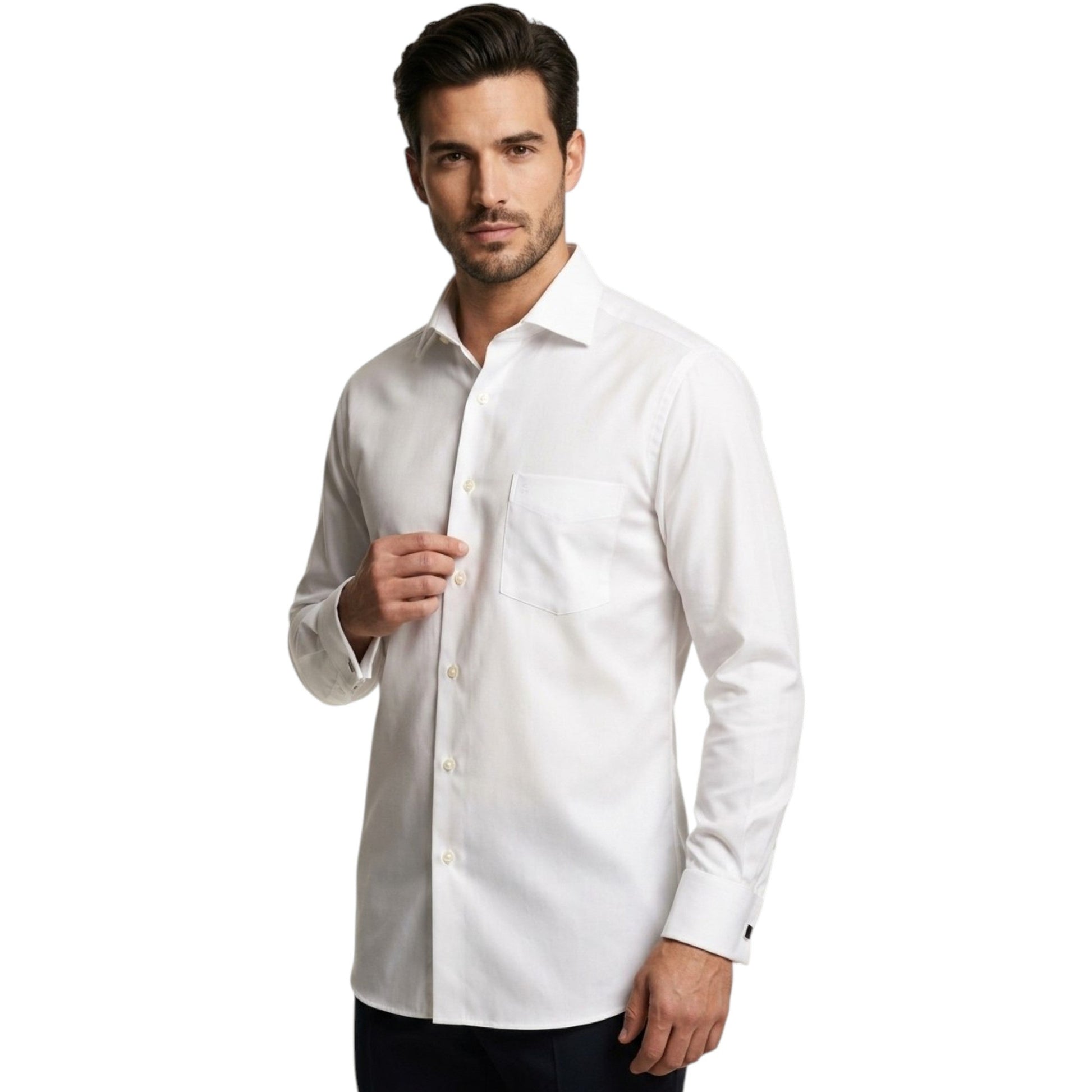 Men's Plain Solid Dress Shirt,White