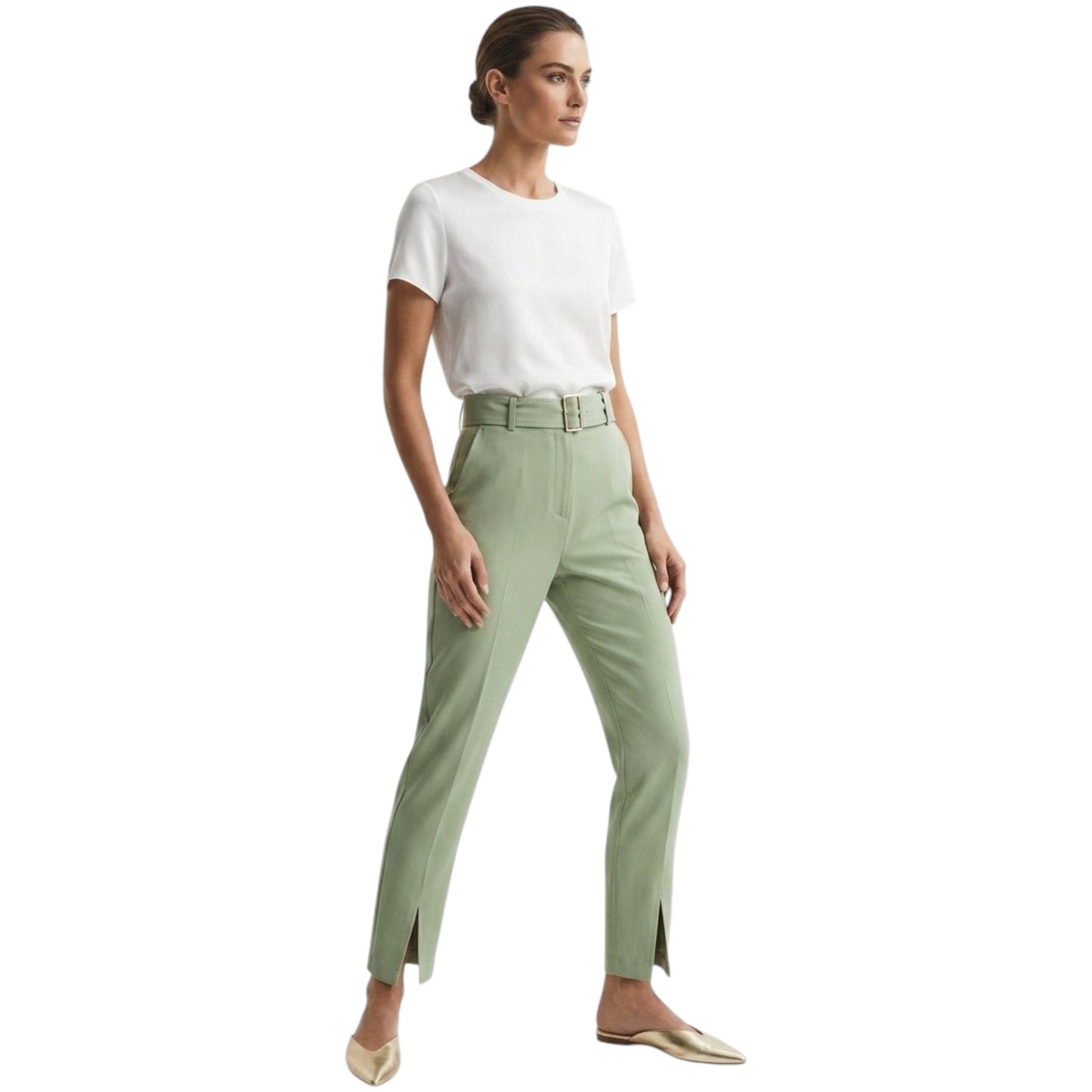Women's Plain Solid Pant With Belt,Olive