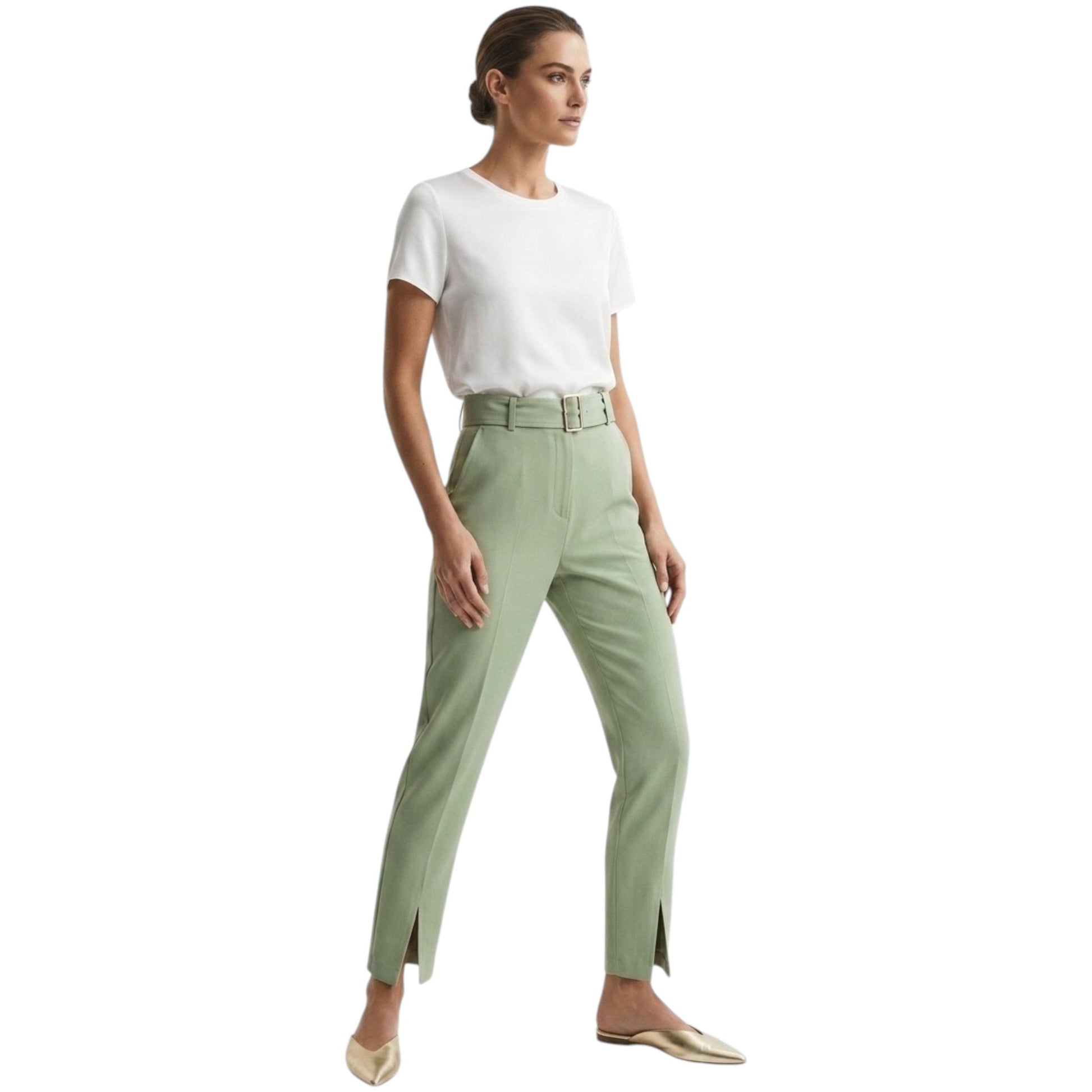 Women's Plain Solid Pant With Belt,Olive