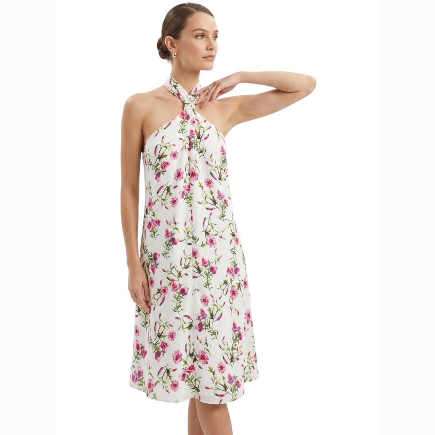 Women's Floral Printed Dress Open Back,White