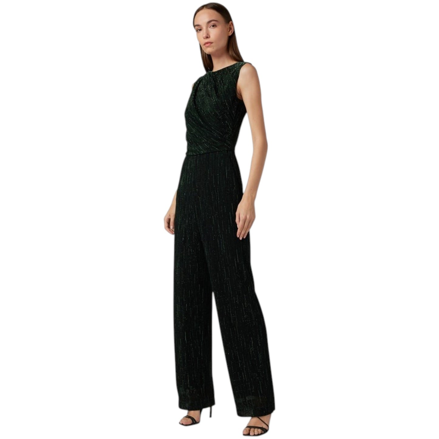 Women's Plain Glitter Jumpsuit,Black/Green