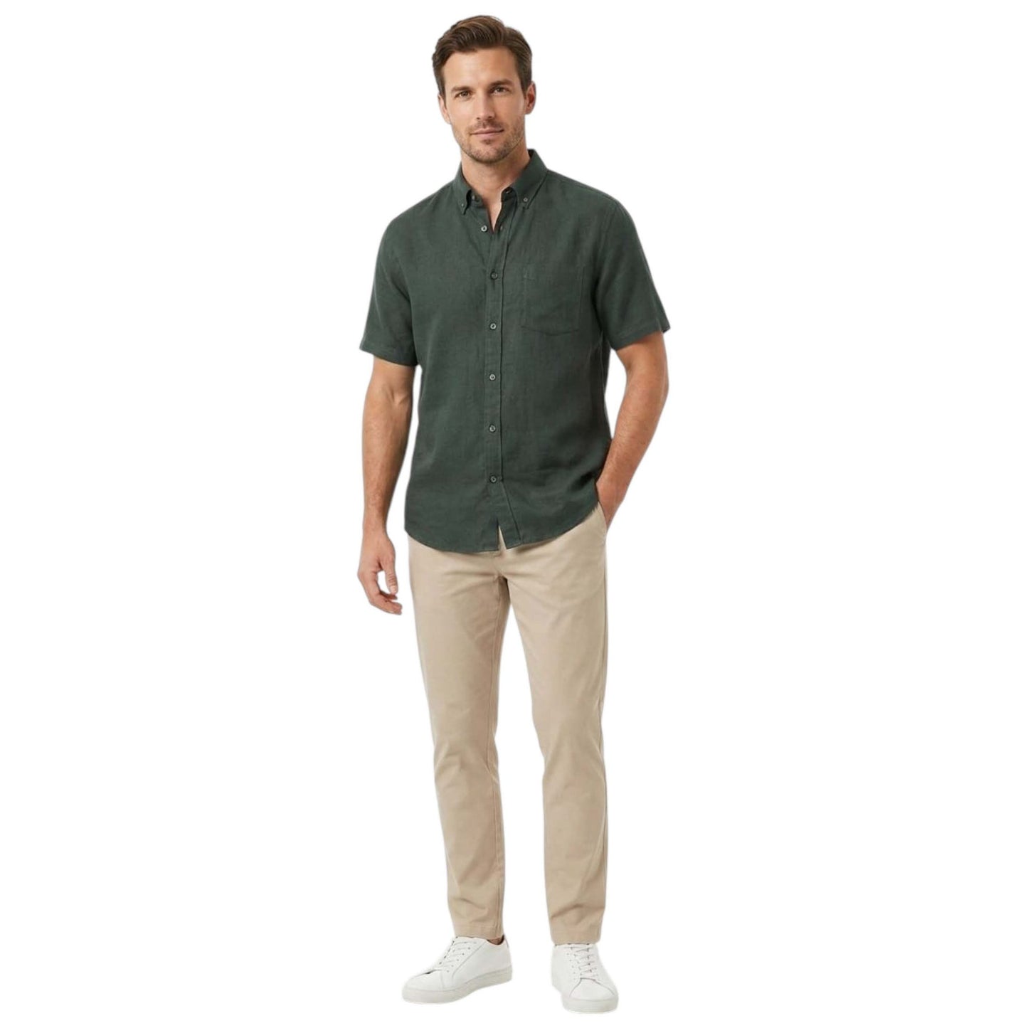 Men's Plain Solid Dress Shirt,Olive