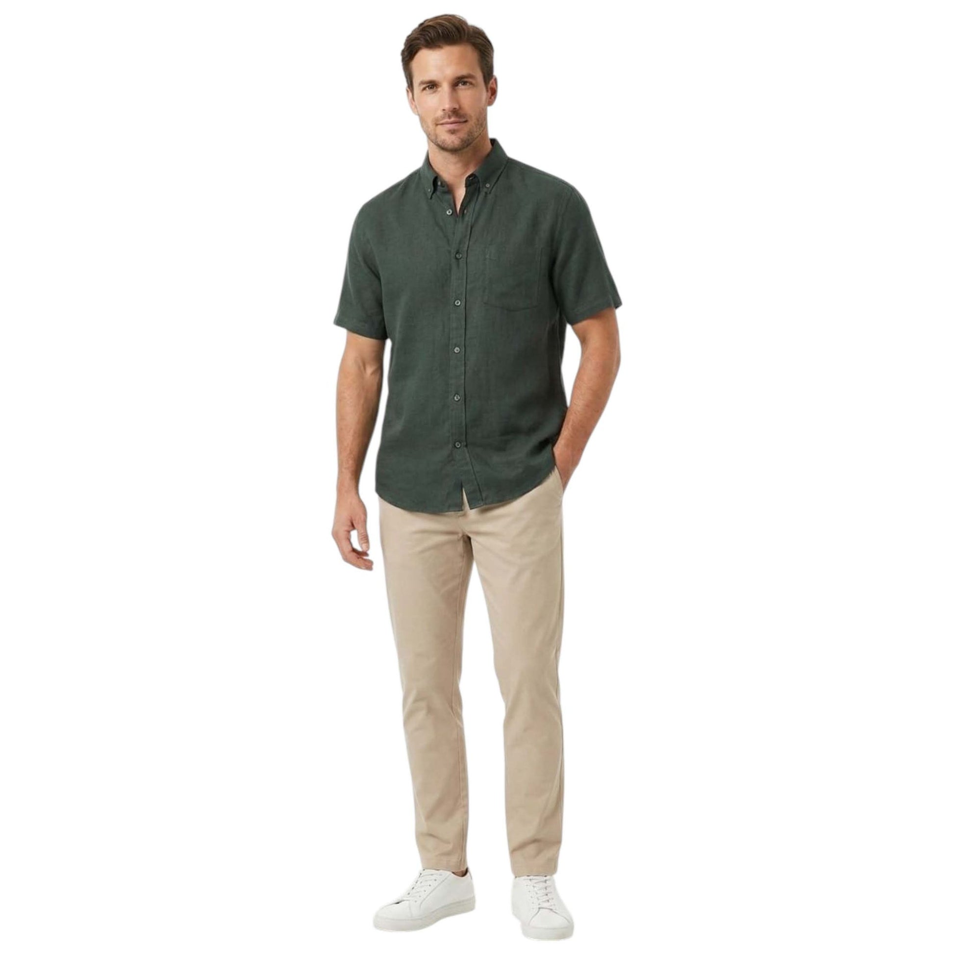 Men's Plain Solid Dress Shirt,Olive