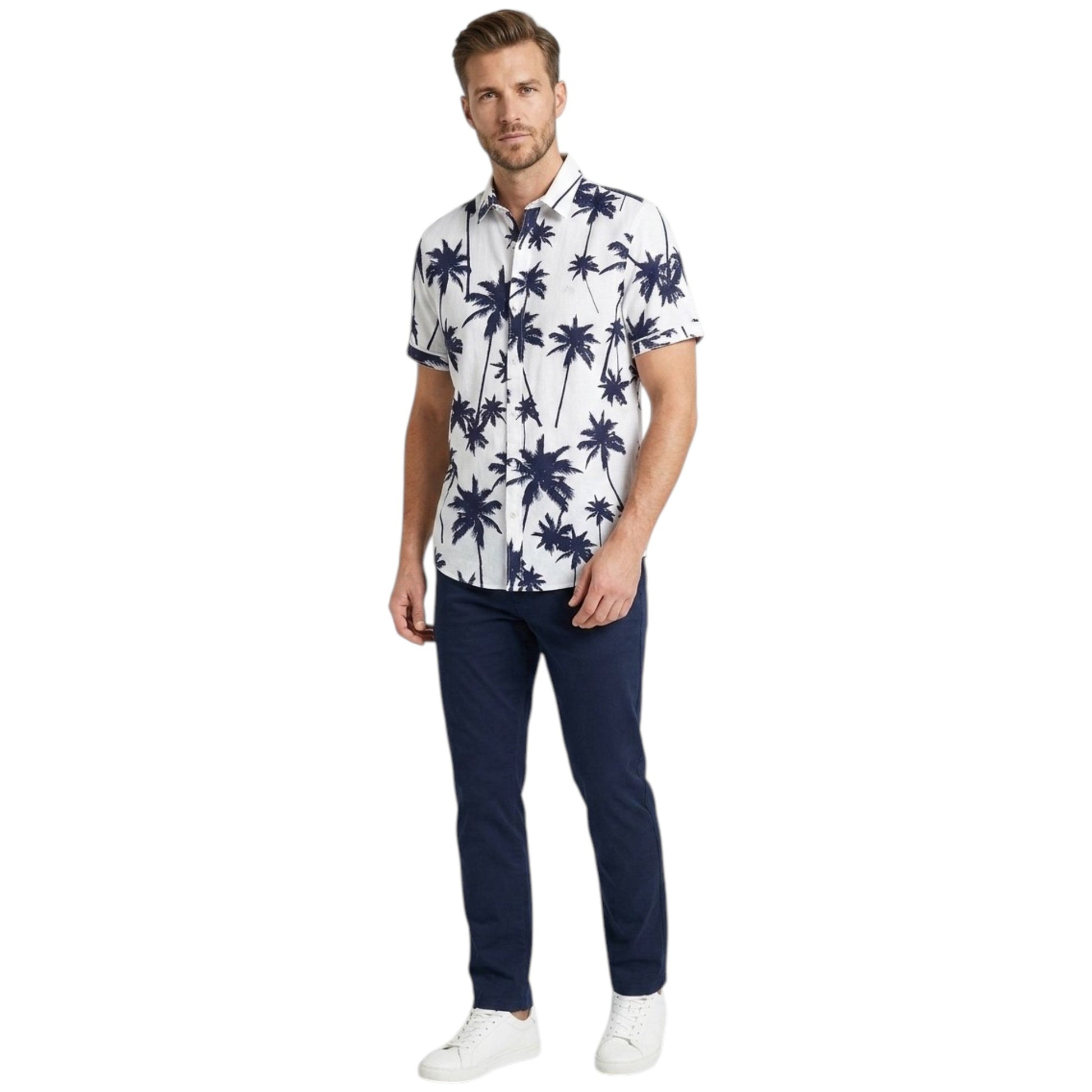 Men's Printed Dress Shirt,Navy/White