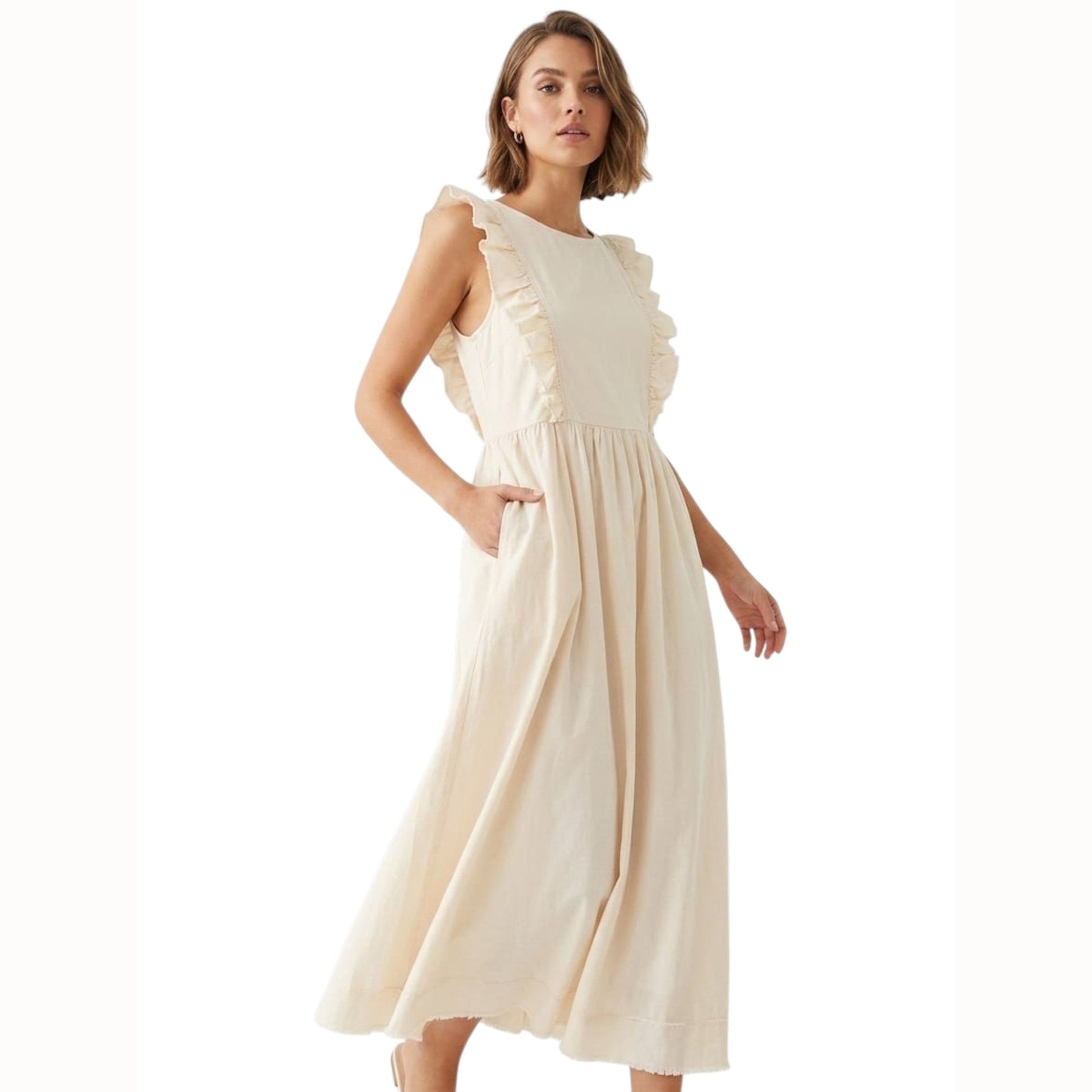 Women's Plain Solid Dress,Beige
