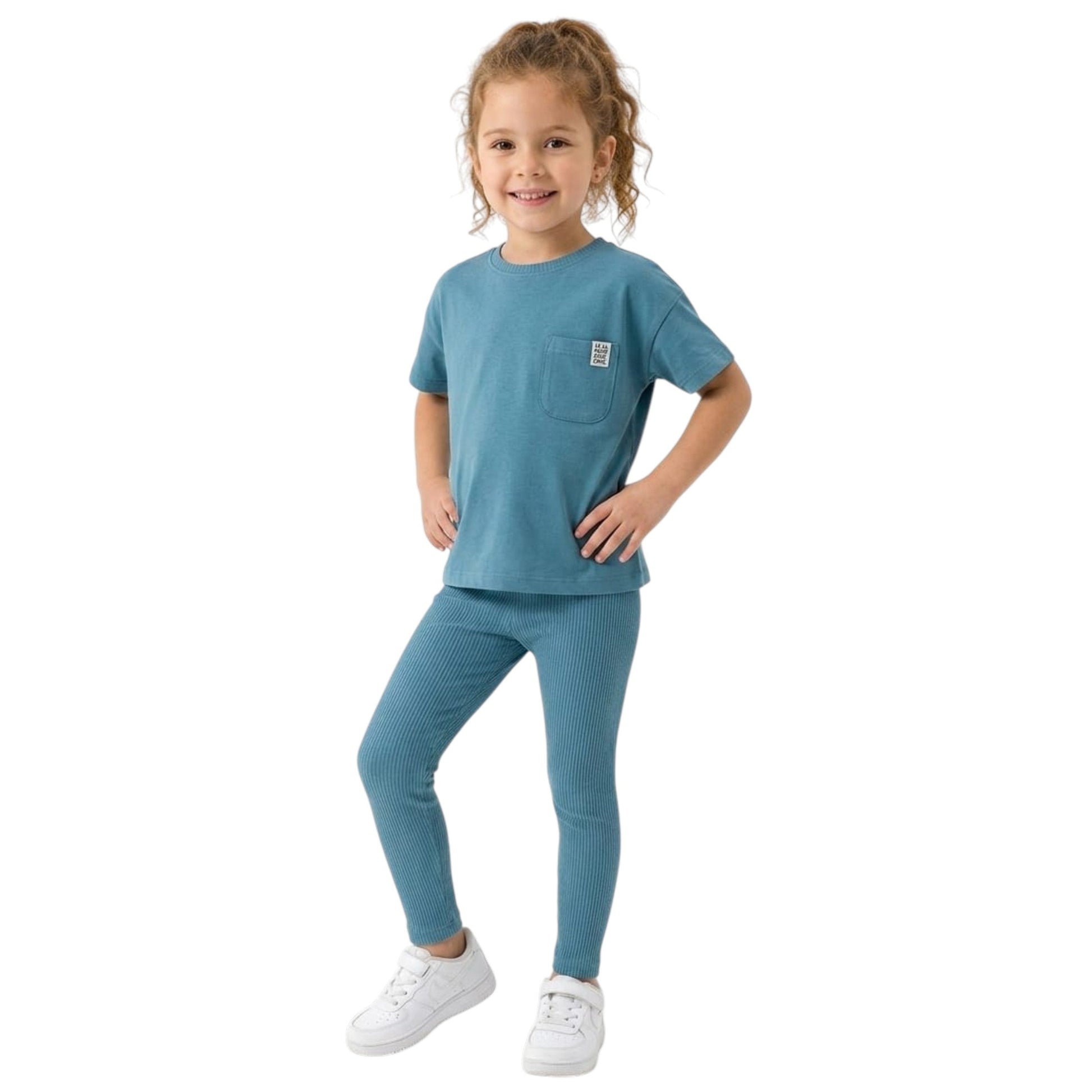 Kids Girl's Ribbed Pajama Set,Dusty Blue