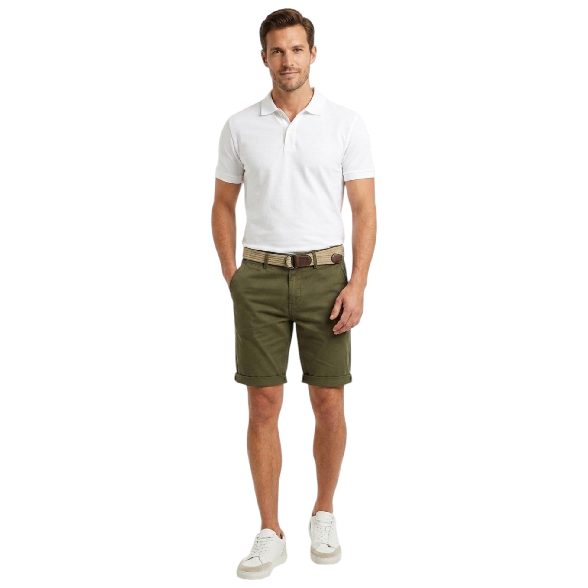 Men's plain Short&Belt,Olive