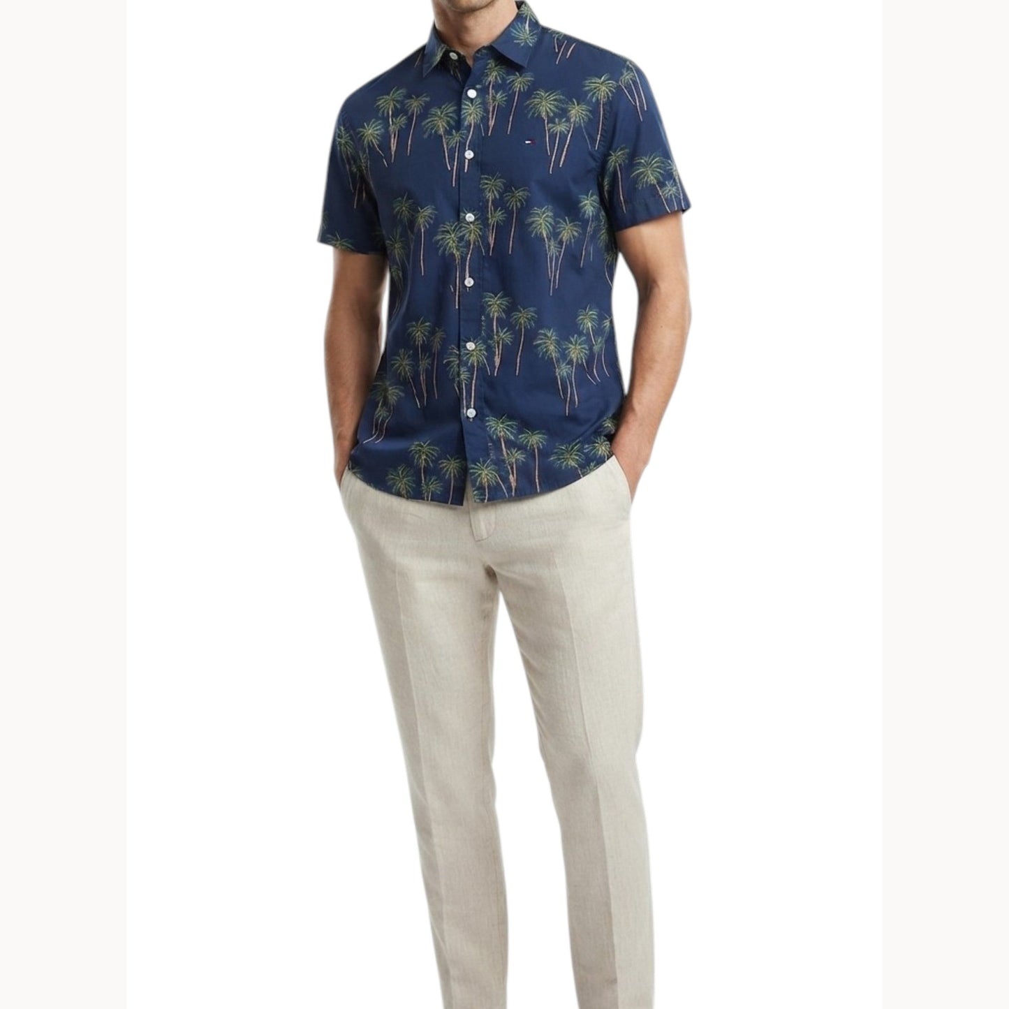 Men's Printed Dress Shirt,Navy