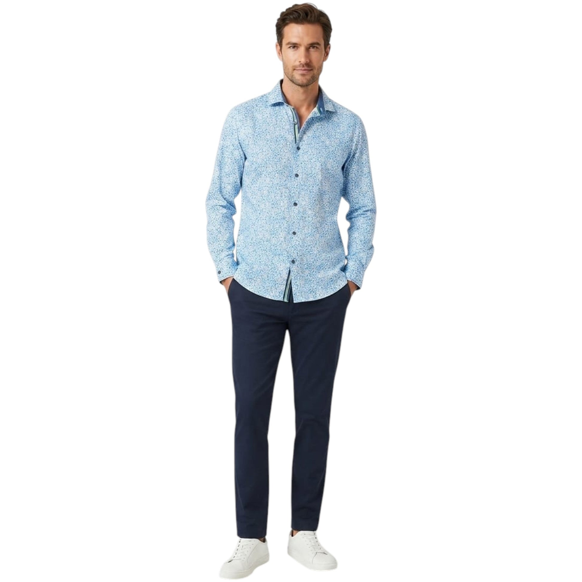 Men's Printed Dress Shirt,Blue