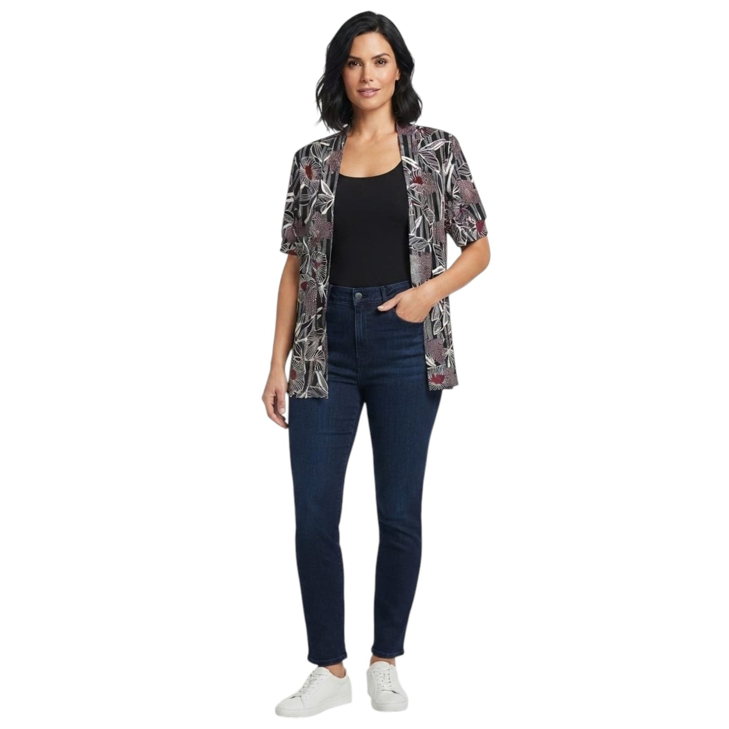 Women's Floral Printed Top Cardigan,Black