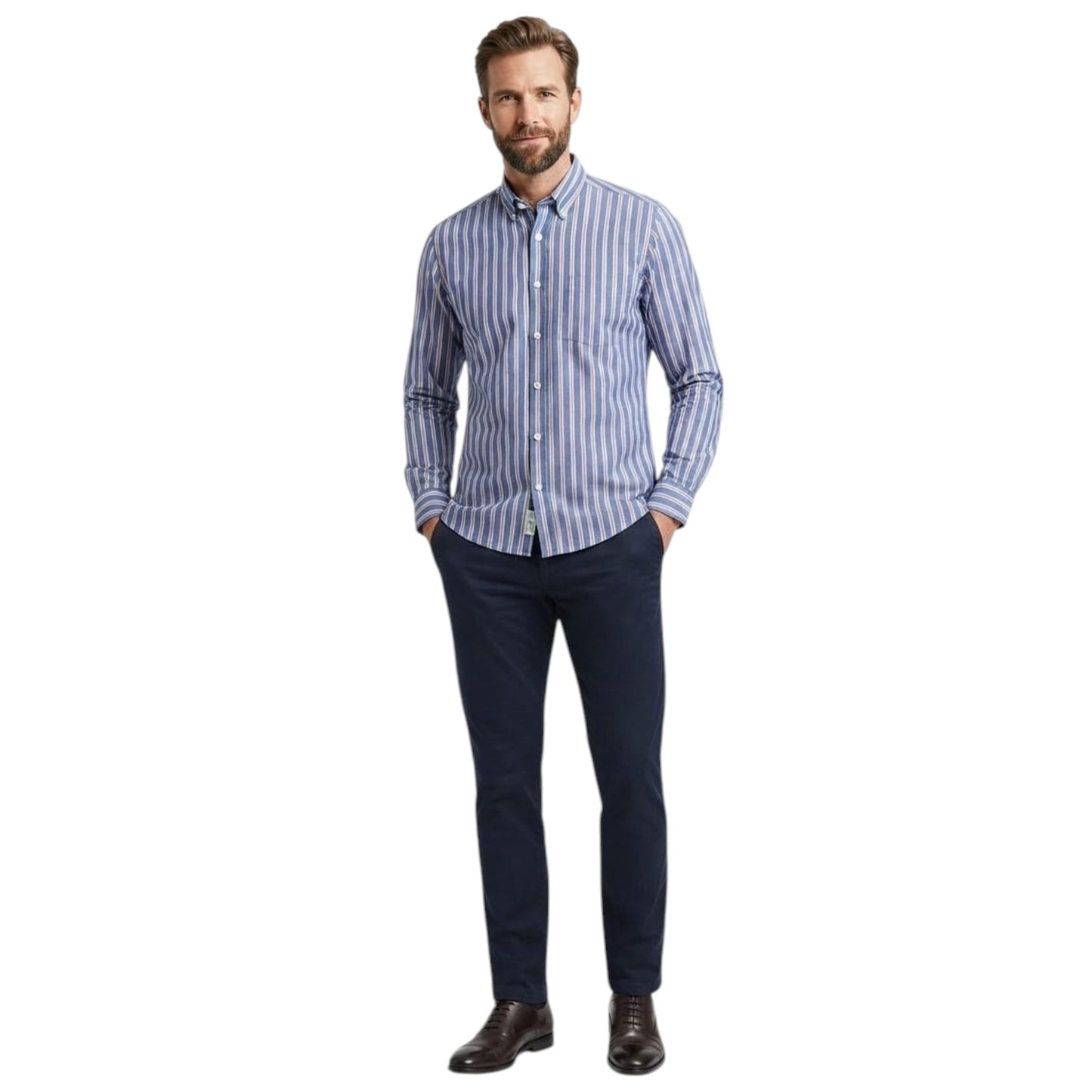 Men's Stripped Dress Shirt,Blue
