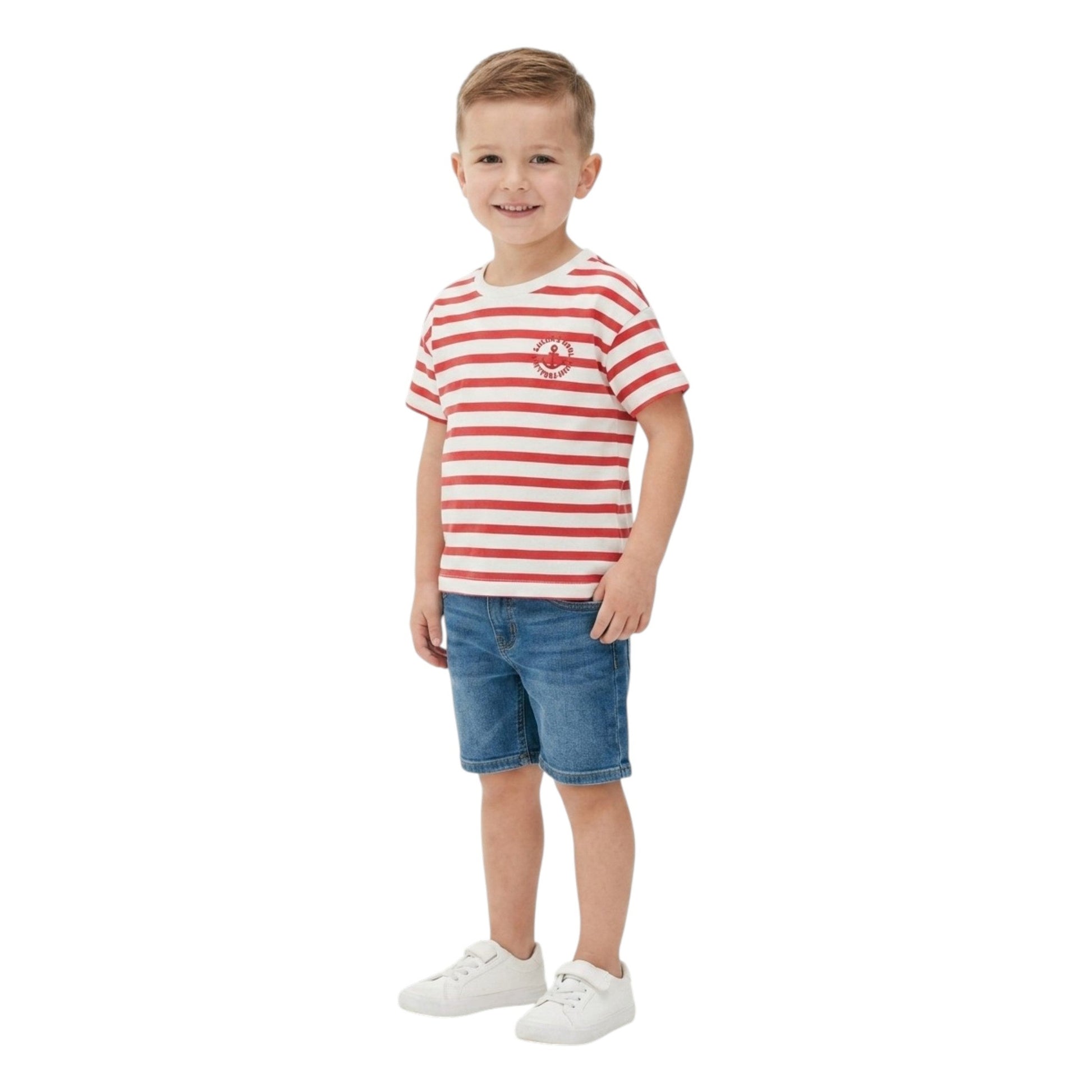 Kids Girl's Stripped Top,White/Red