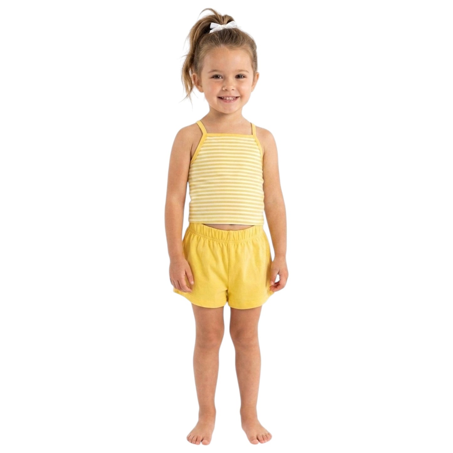 Kids Girl's Striped Set Top & Short,Yellow/White