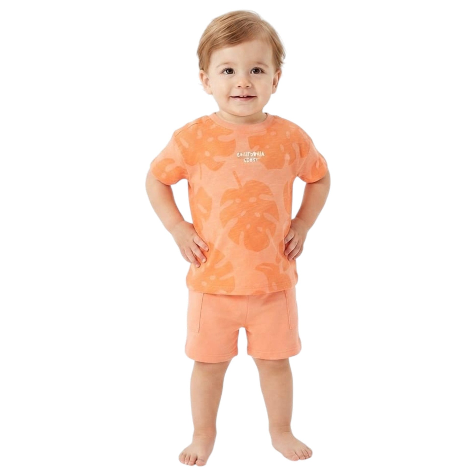 Kids Boy's Printed Set Top & Short,Orange