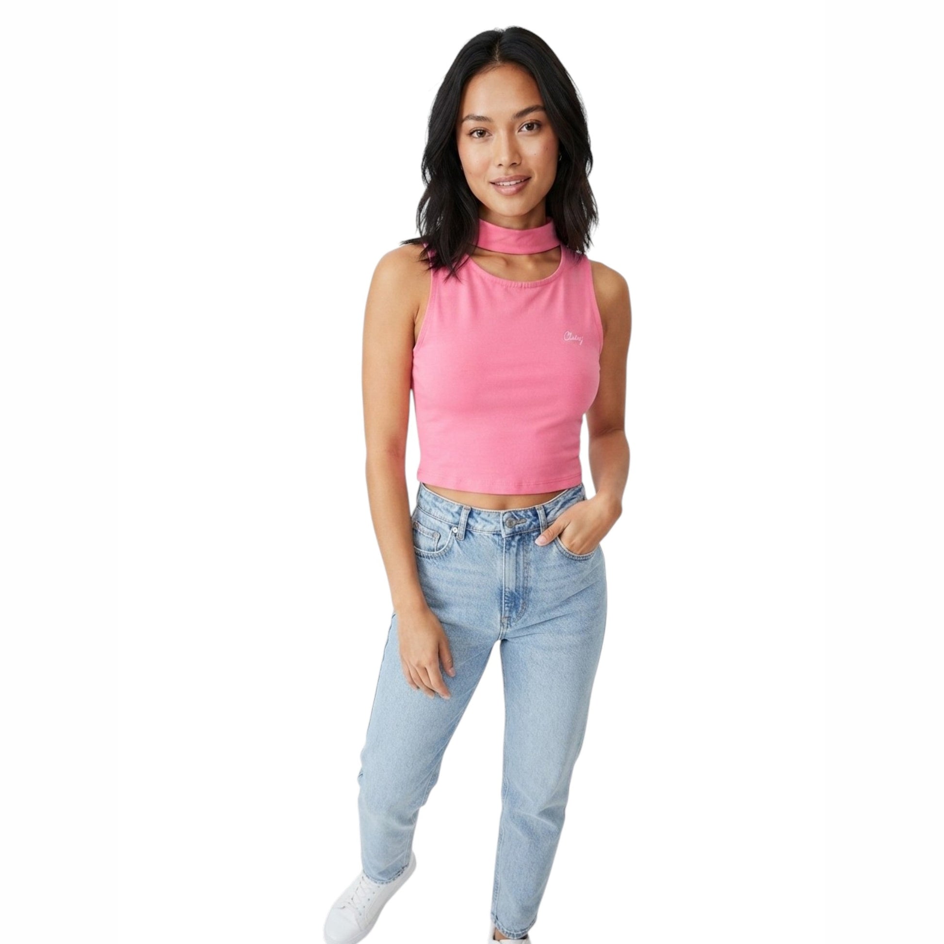 Women's Plain Crop Top,Hot Pink