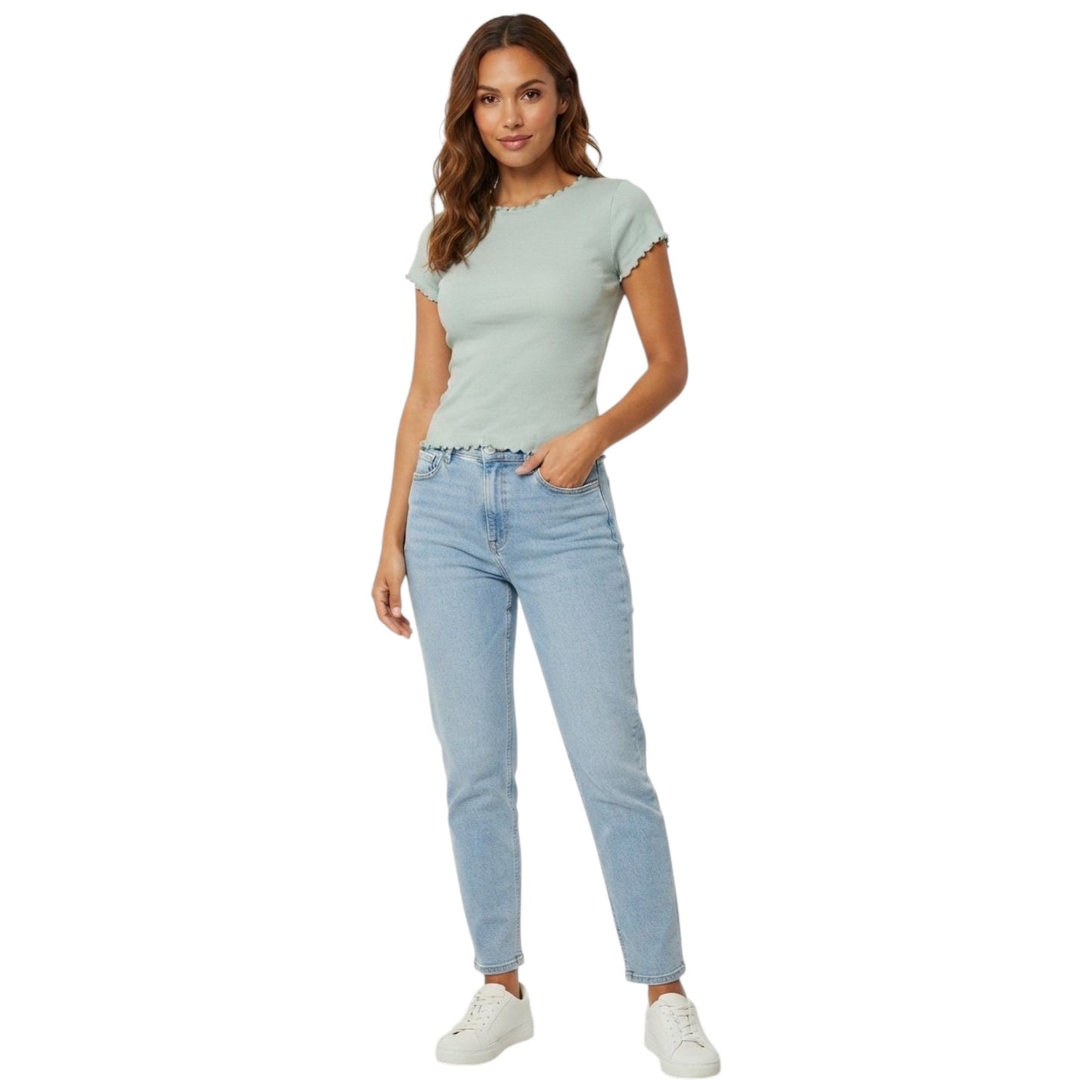 Women's Ribbed Top,Mint Green