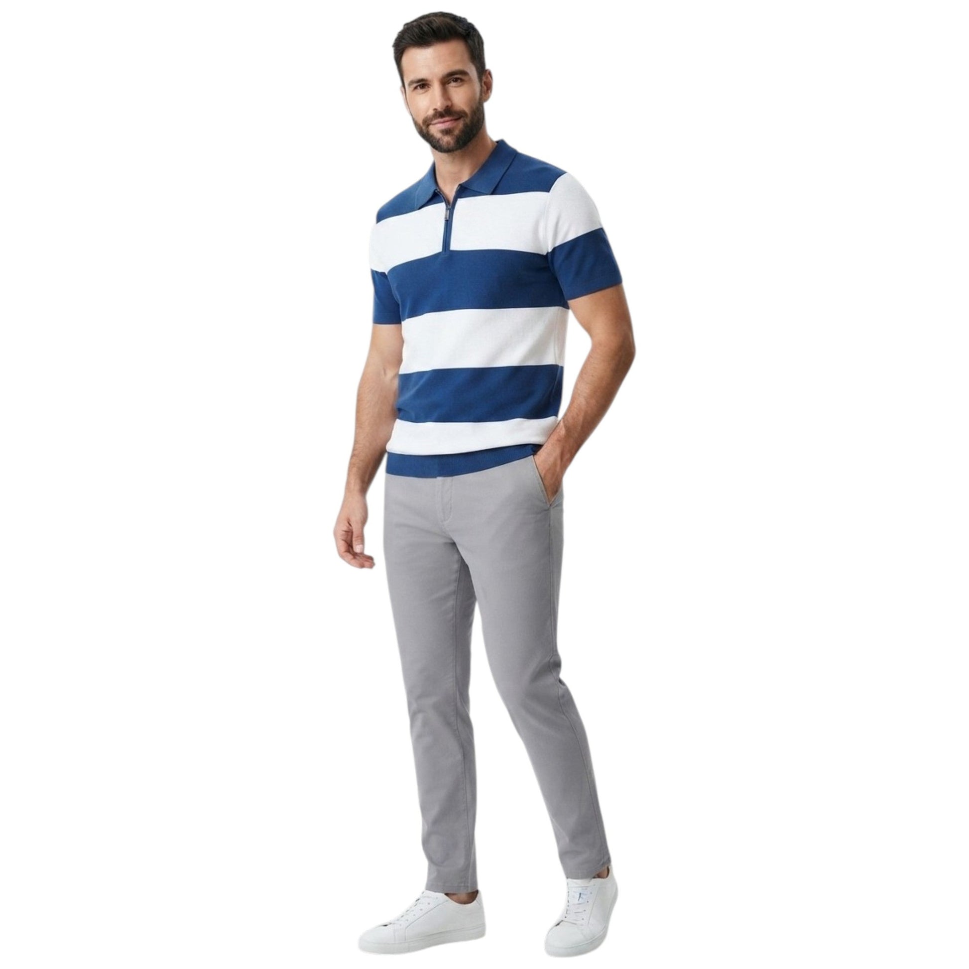 Men's Textured Polo Top,Navy/White