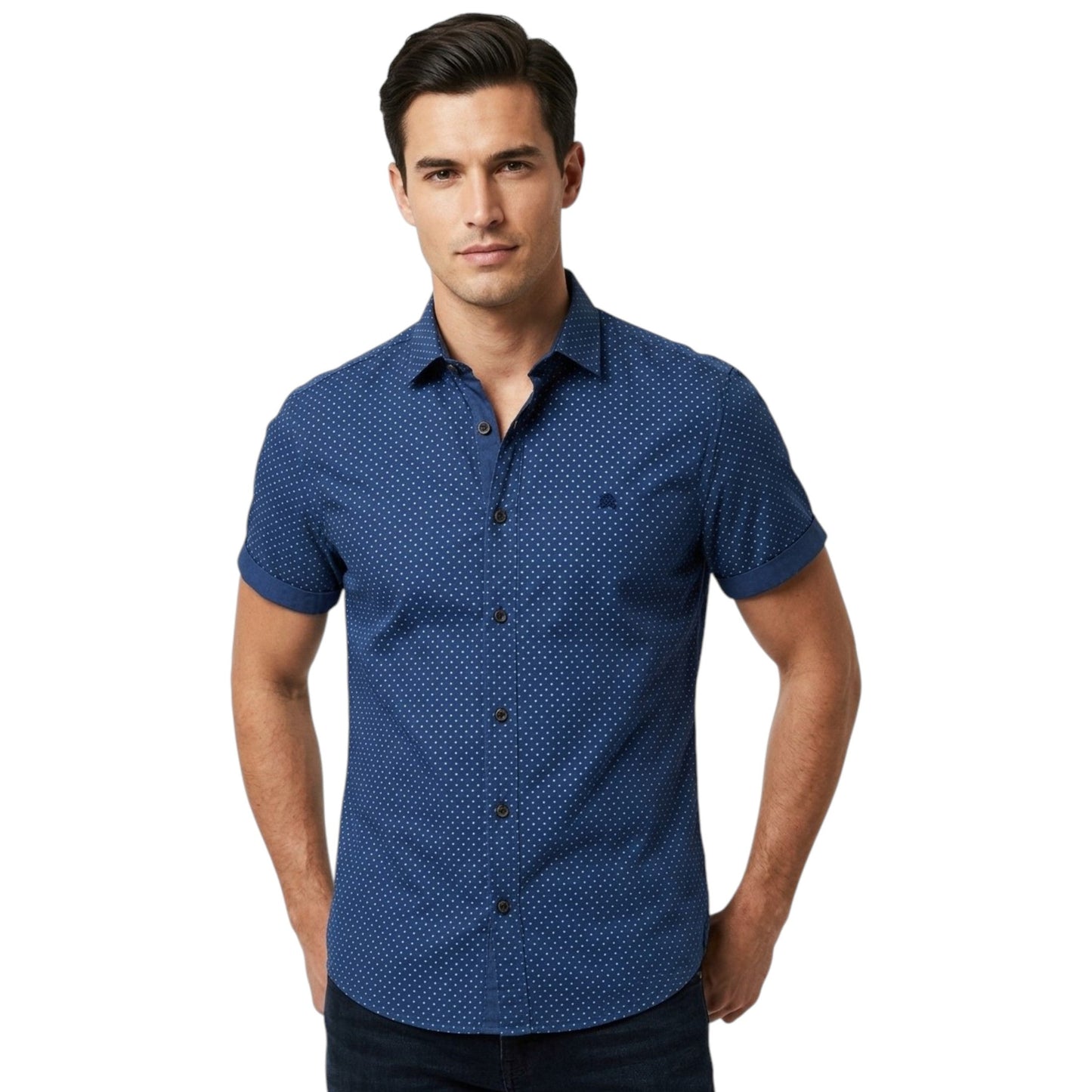 Men's Printed Dress Shirt,Navy