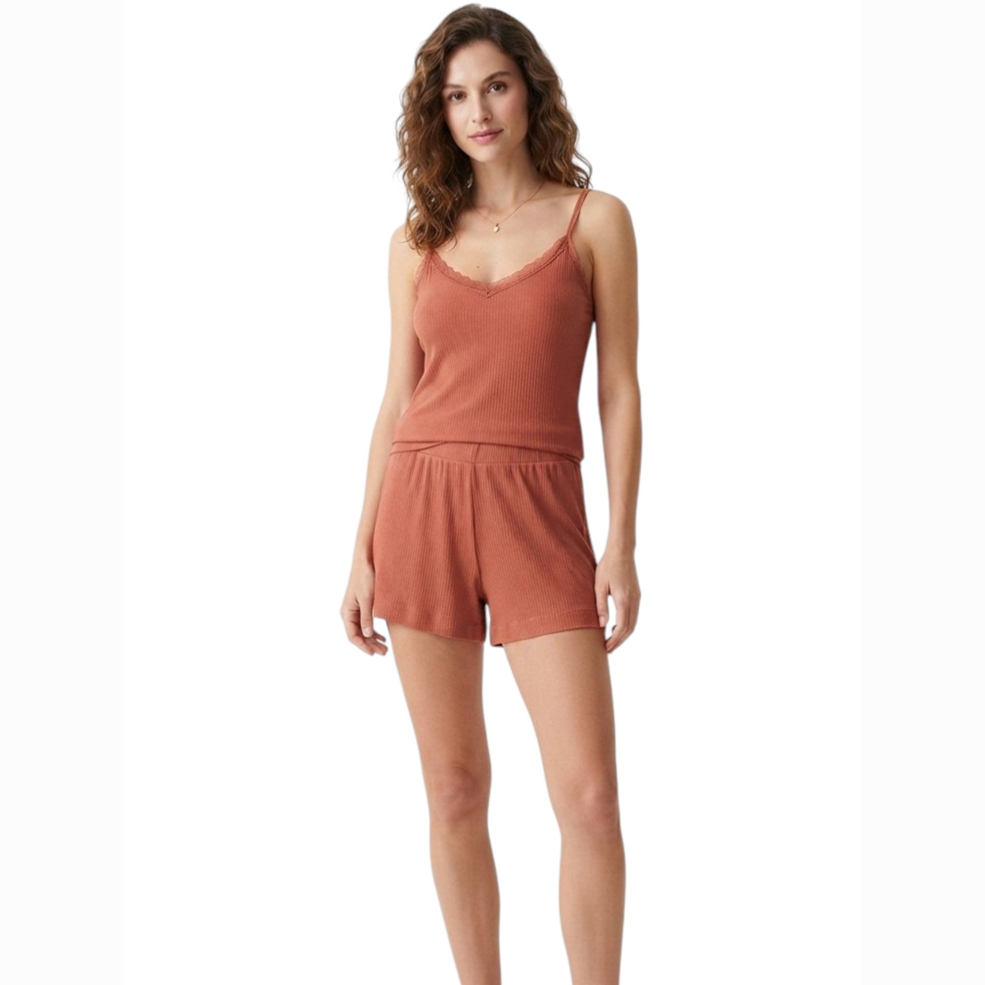 Women's Ribbed Sleepwear Short,Brick