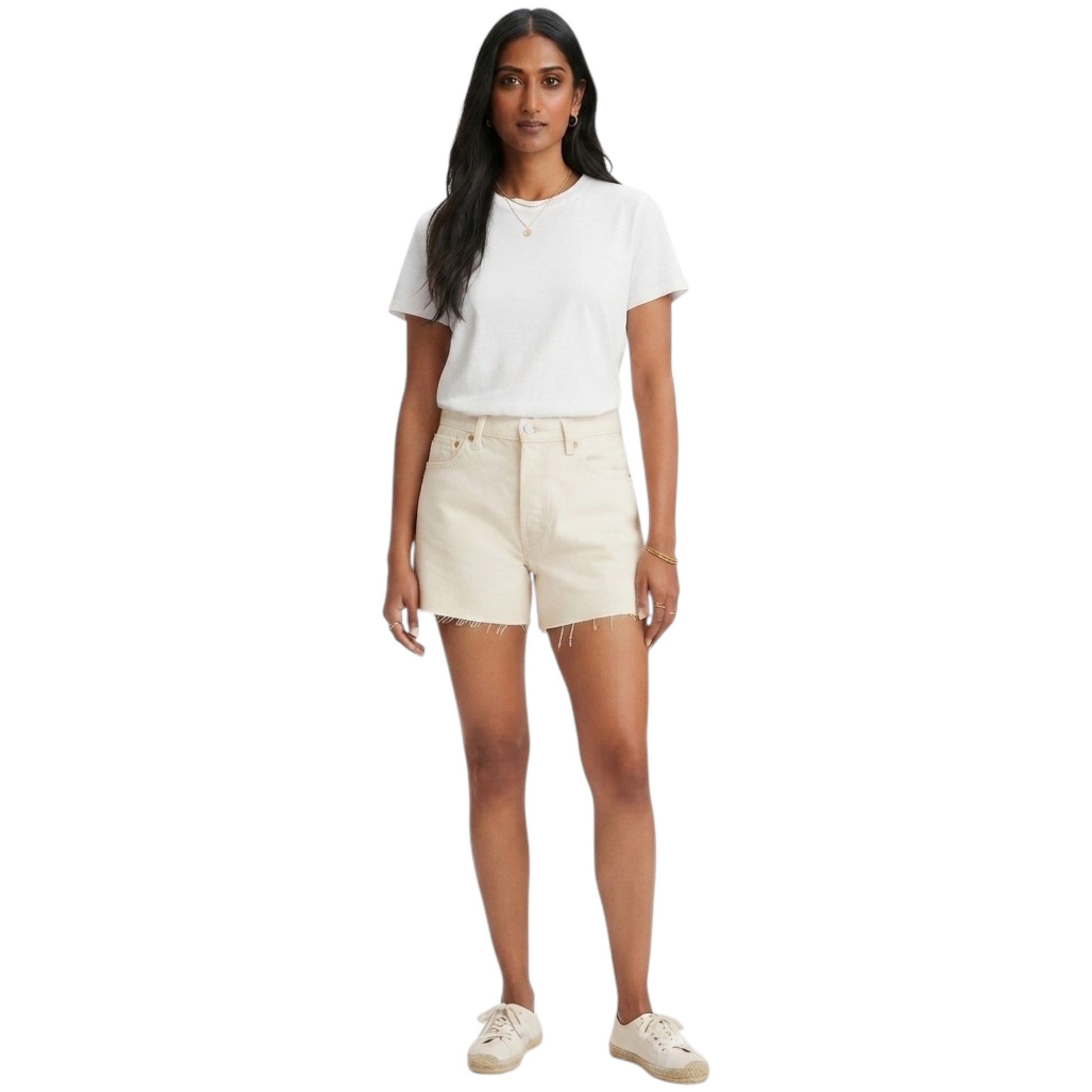 Women's Plain Solid Jeans Short,Beige
