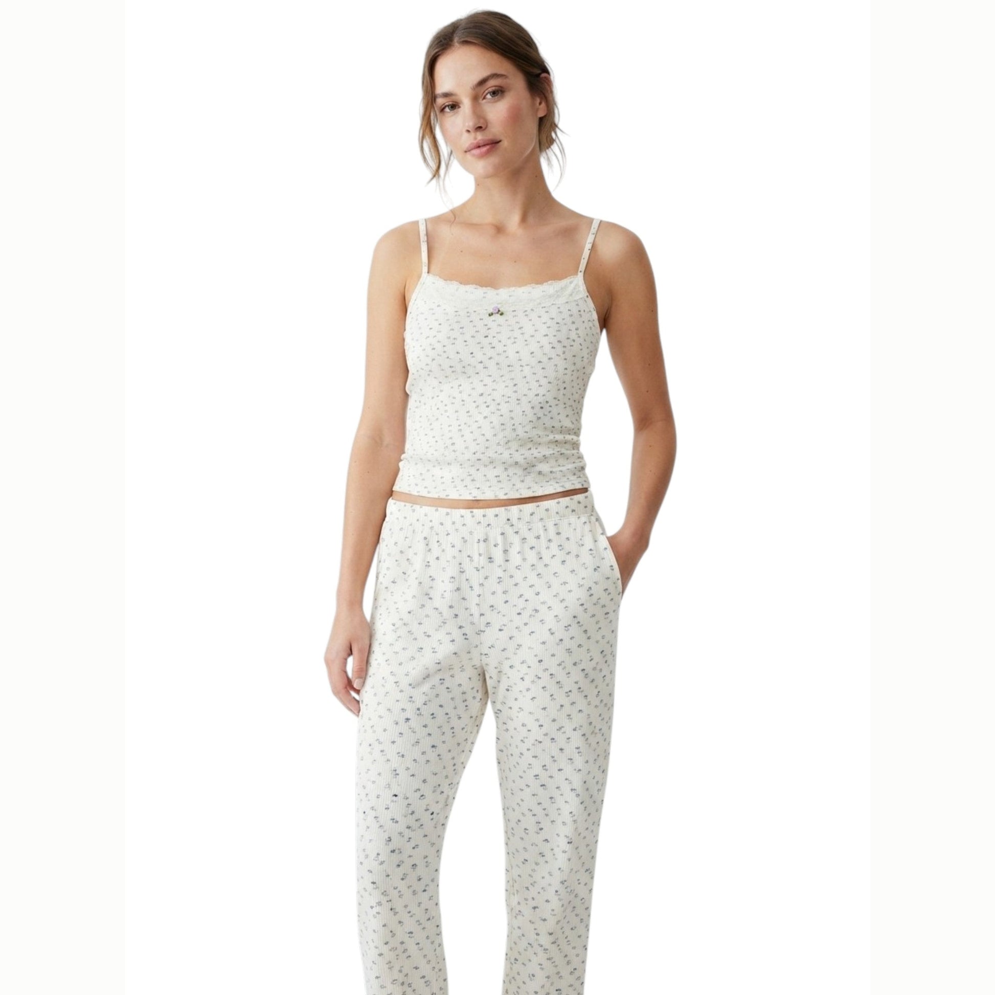 Women's Floral Printed Sleepwear Top,Beige