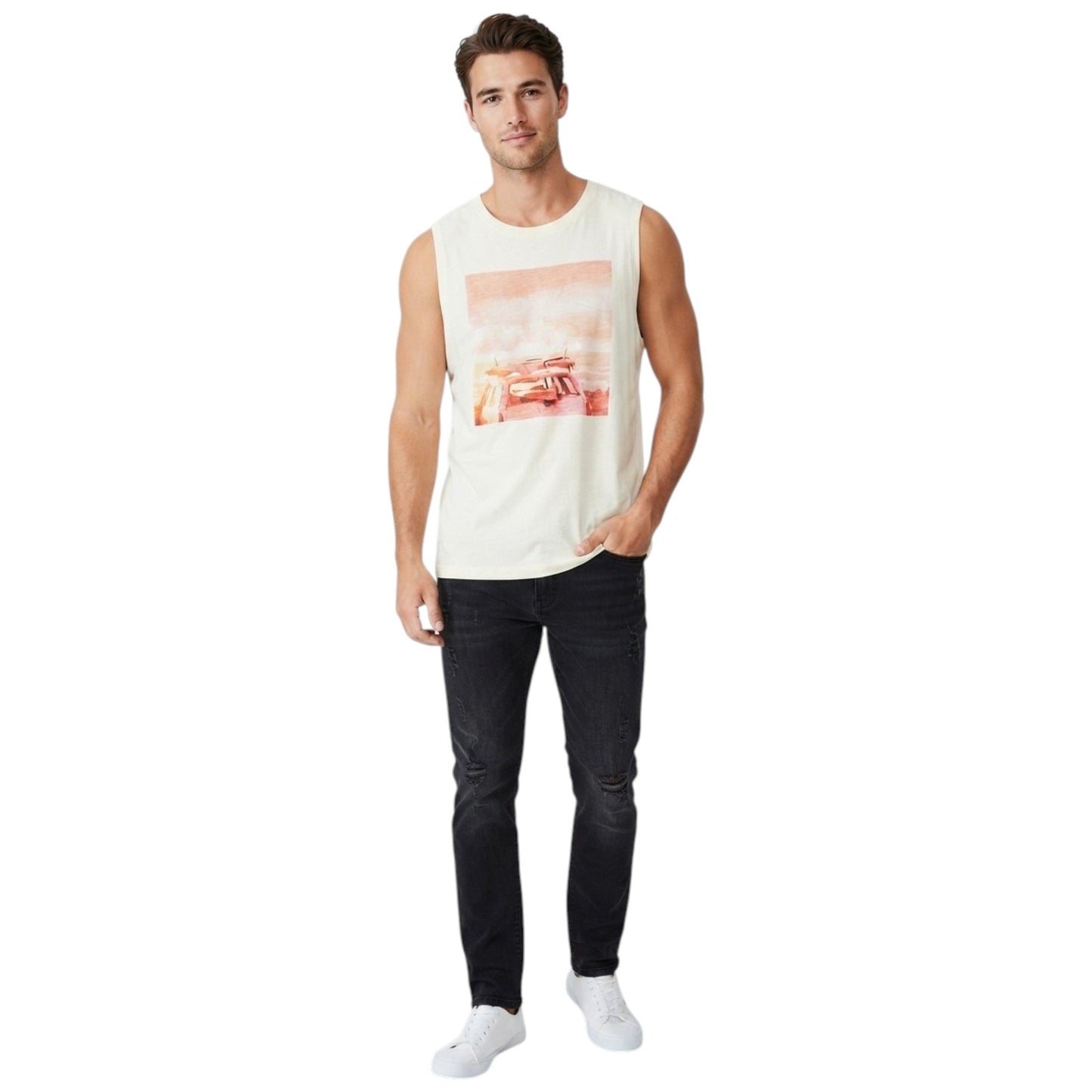 Men's Printed Top,Off White