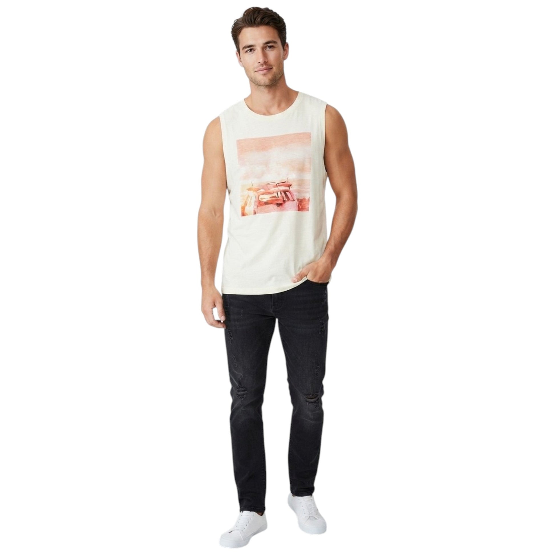 Men's Printed Top,Off White