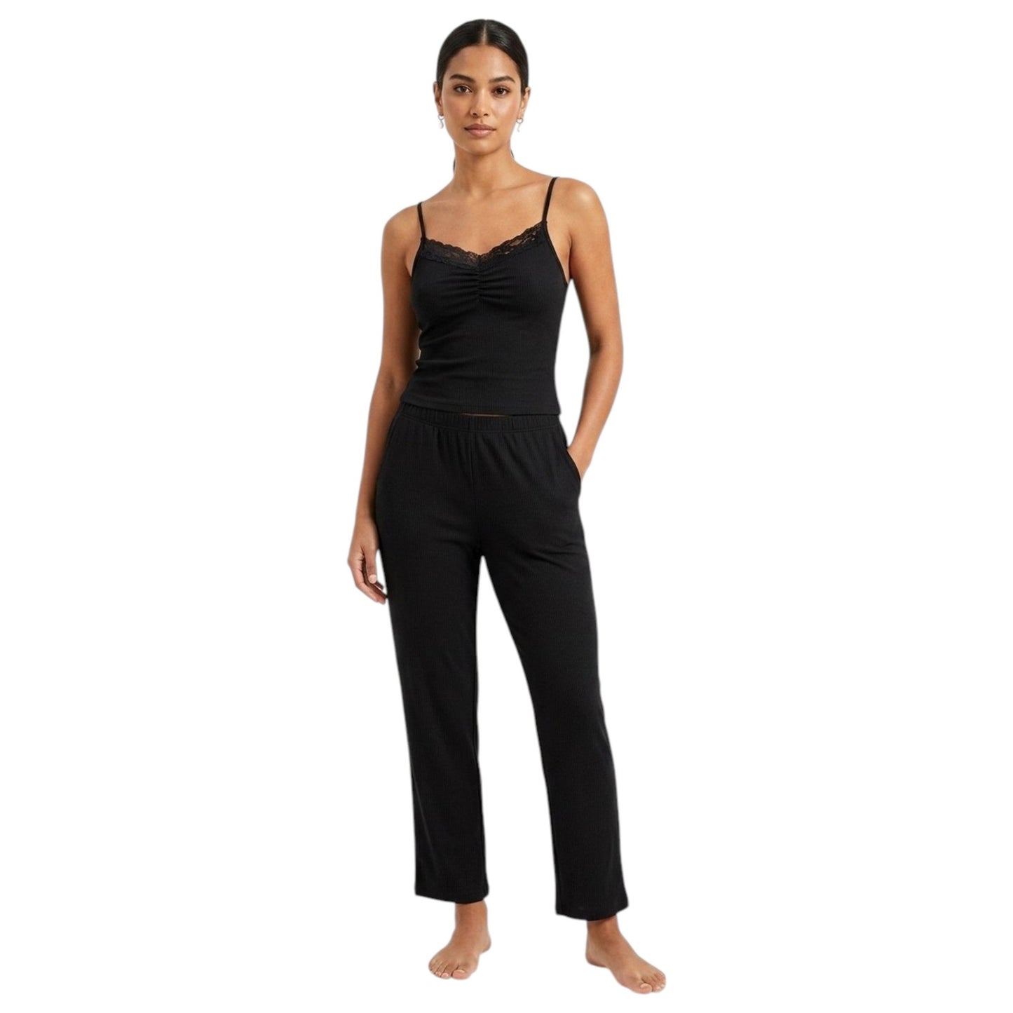 Women's Ribbed Casual Top,Black