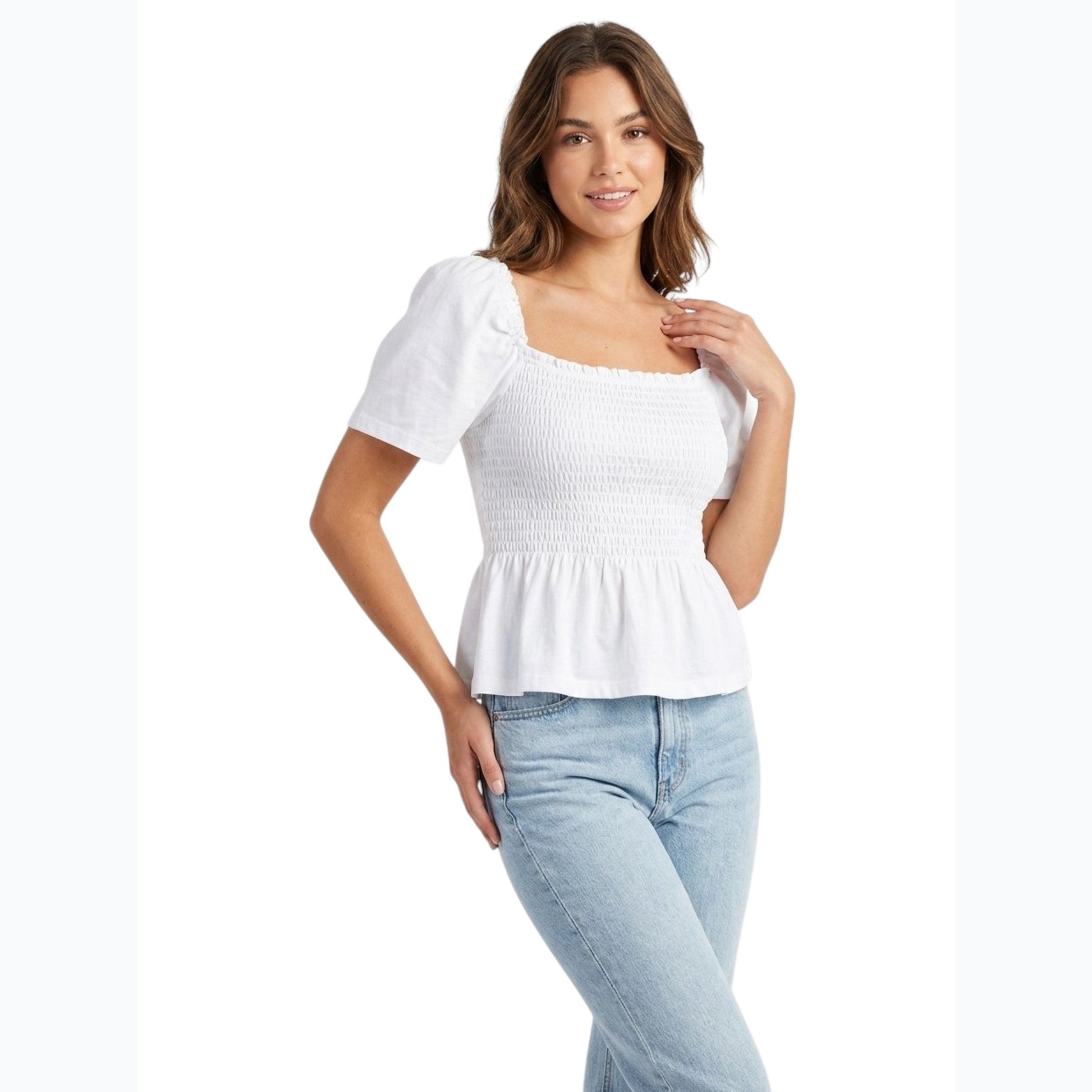 Women's Smocked Cropped Top,White
