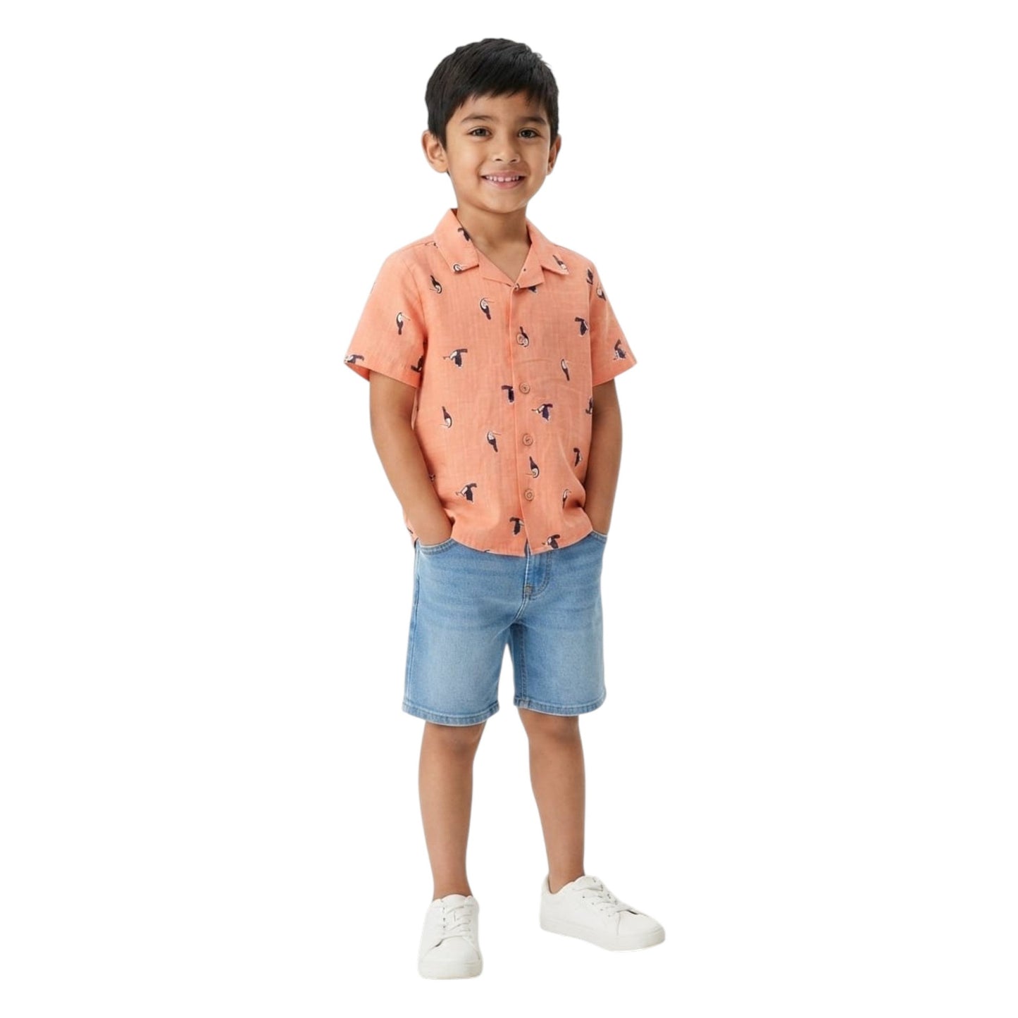 Kids Boy's Printed Dress Shirt,Orange