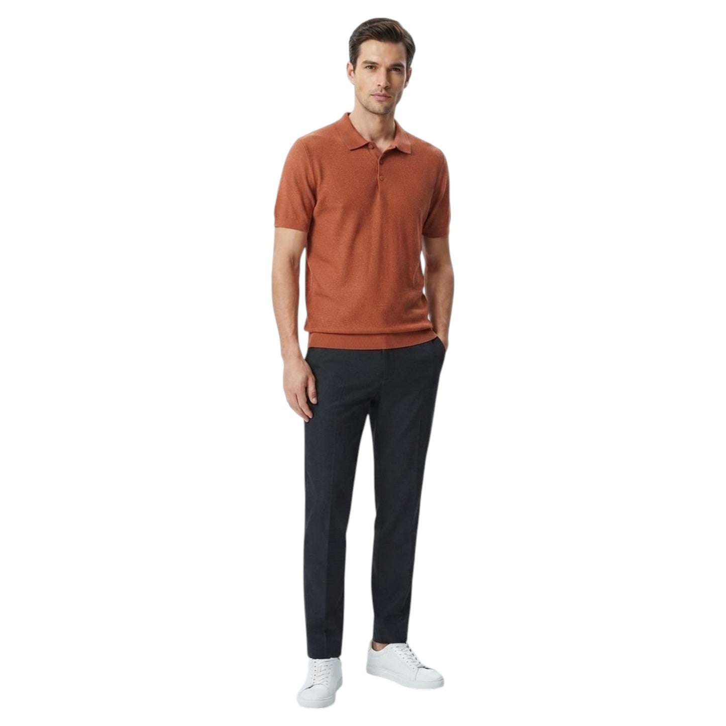 Men's Textured Polo Top,Brown