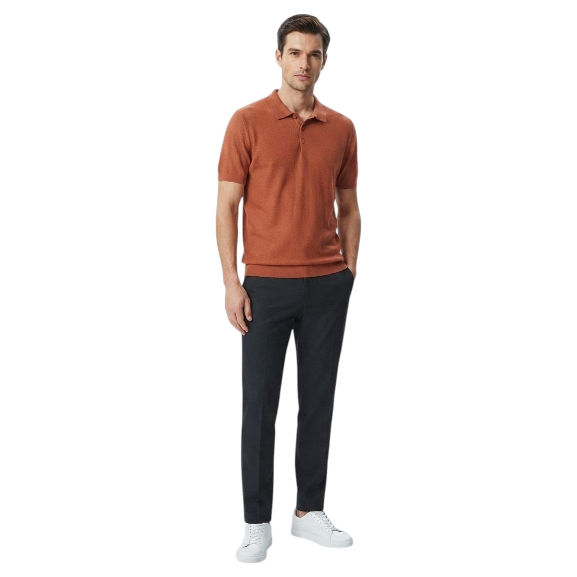 Men's Textured Polo Top,Brown