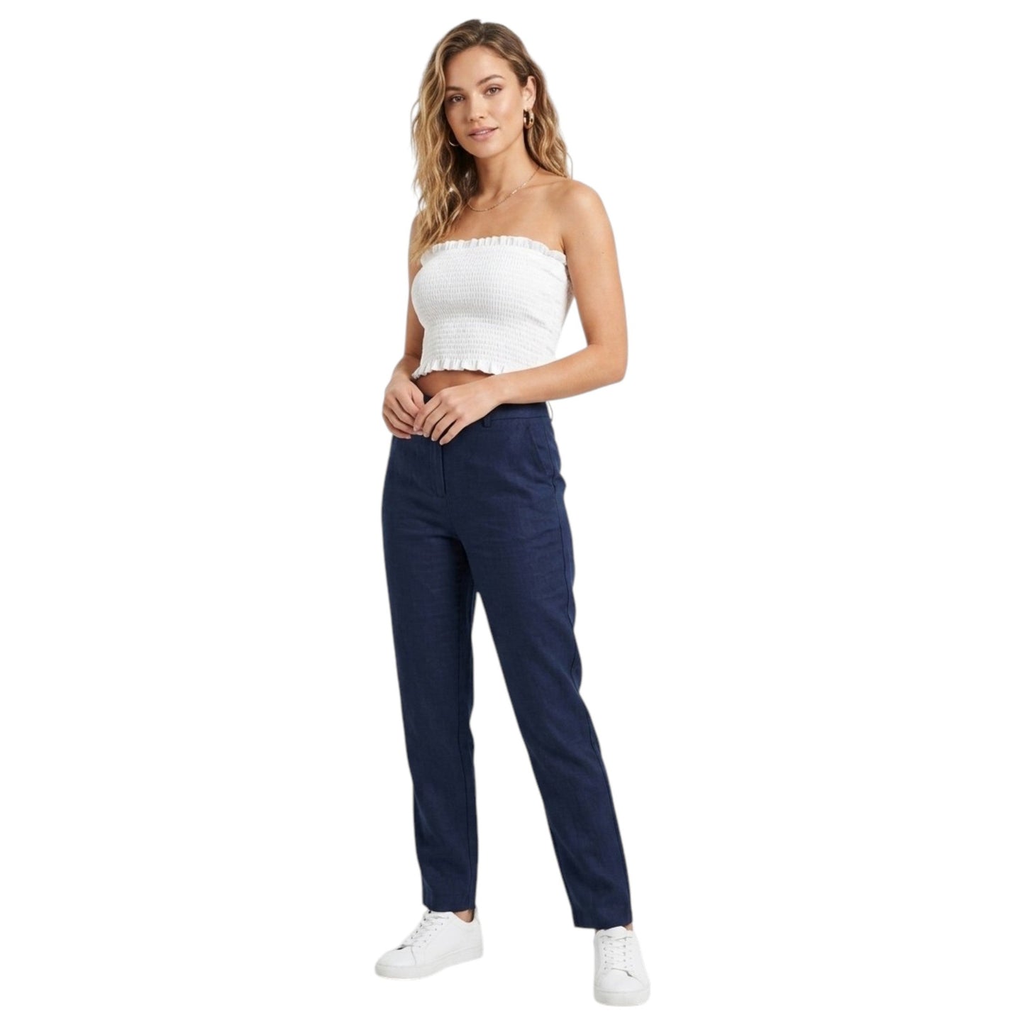 Women's Smocked Crop Top,White