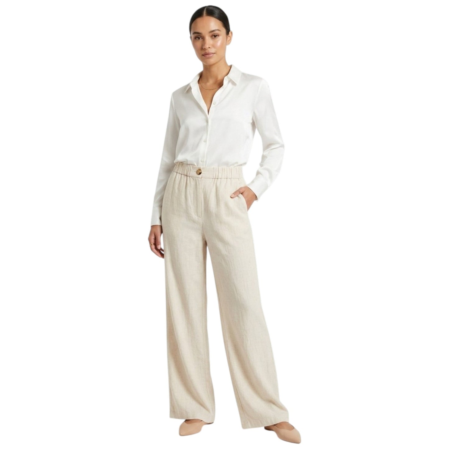 Women's Plain Pants,Beige