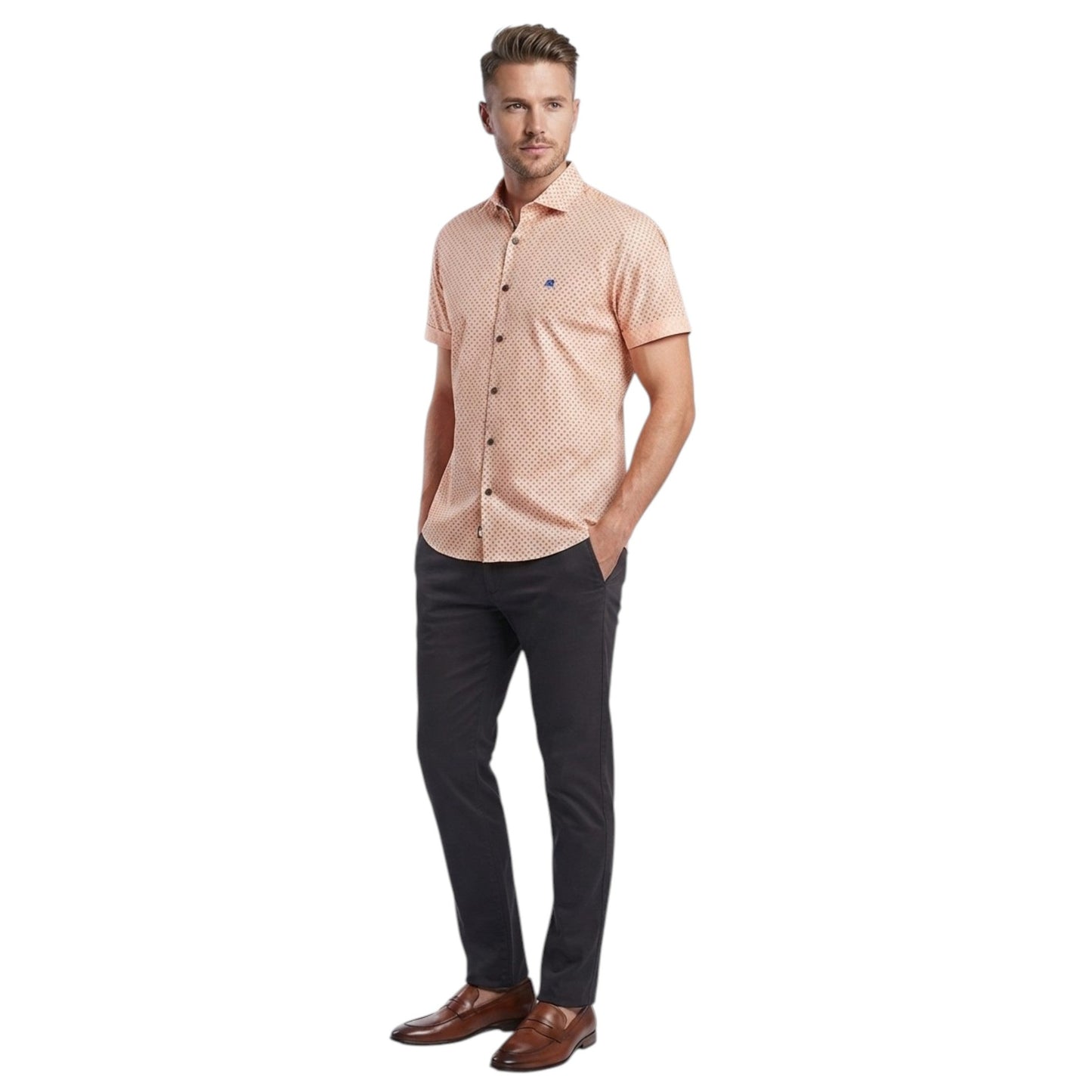 Men's Printed Dress Shirt,Coral