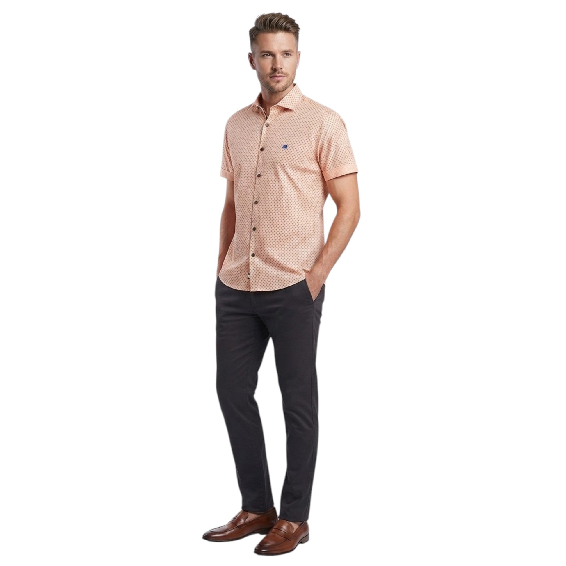 Men's Printed Dress Shirt,Coral